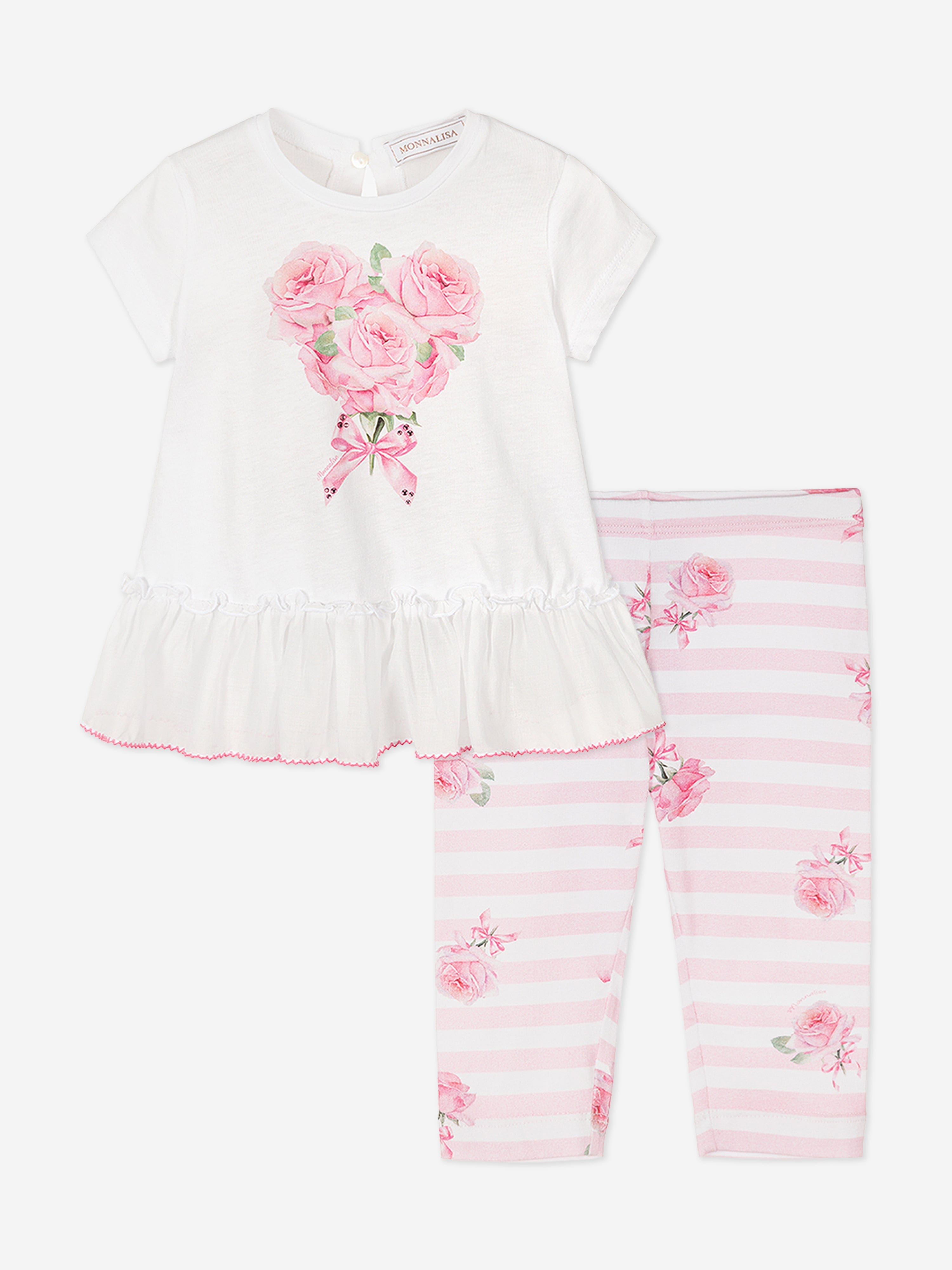 Baby Girls White T-Shirt and Leggings Set - Cute Outfit for Playtime, Daycare & Family Photos | Soft Cotton Toddler Clothes