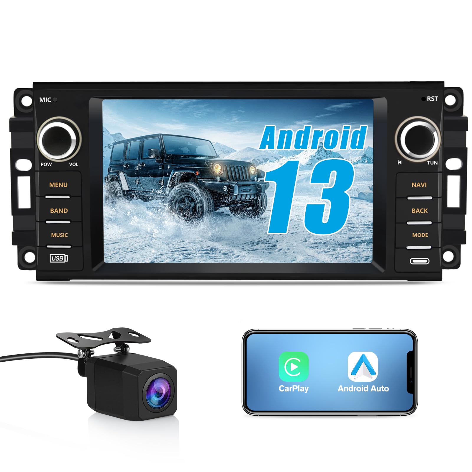5G WiFi Android 13 Car Stereo for Dodge RAM 1500/2500/3500 (2009-2012) - Wireless CarPlay & Android Auto, GPS Navigation, HD Backup Camera, 2GB RAM 32GB ROM - Perfect for Road Trips & Daily Commuting