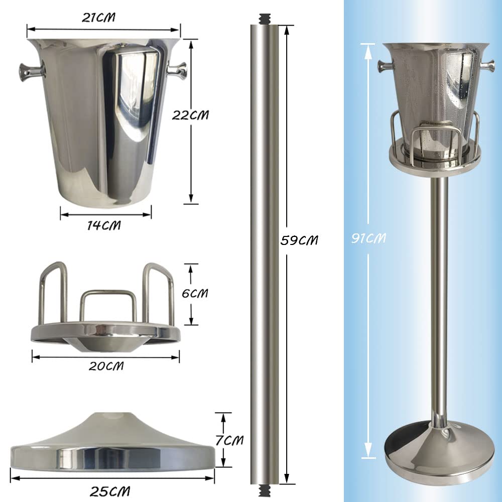 Stainless Steel Champagne & Wine Ice Bucket with Stand - 5L Capacity (12Lb) Hammered Tall Design for Party, Bar, KTV, Wedding, Club, BBQ & Home Use - 3Ft Silver Standing Ice Cooler for Drinks & Beverages Chilling