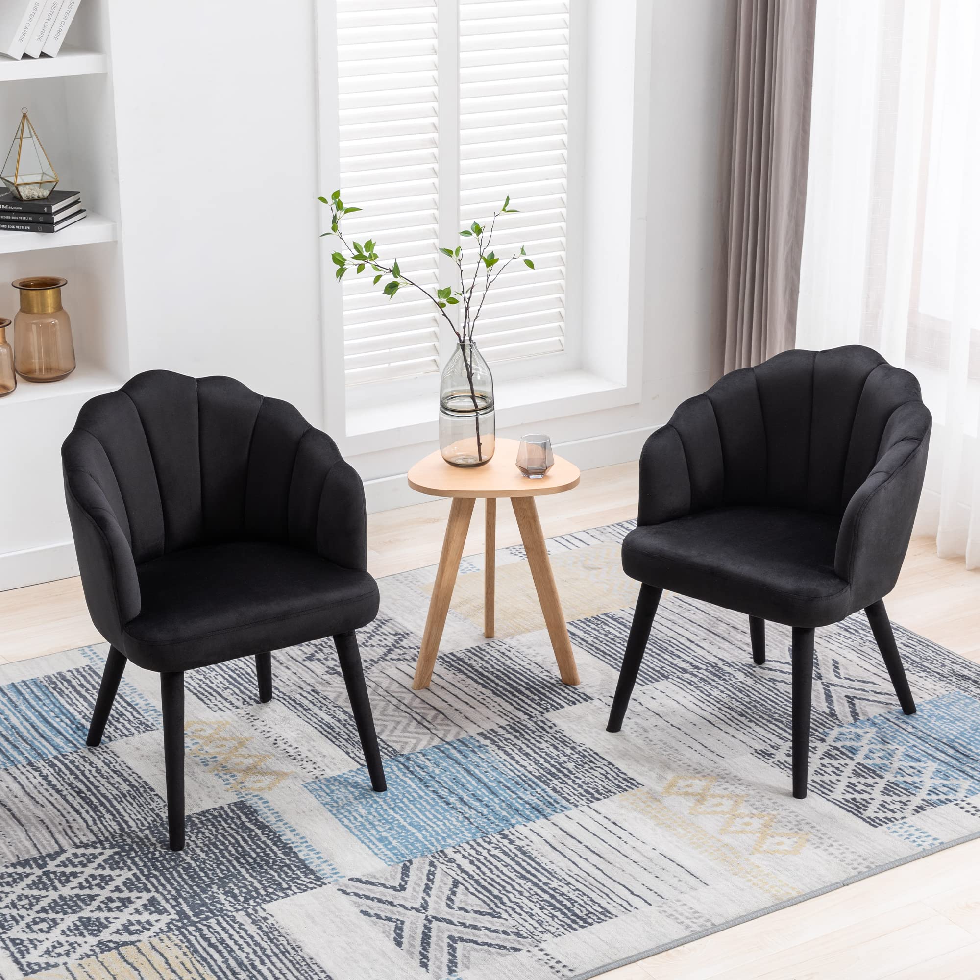 Black Velvet Dining Chairs Set of 2 - Modern Upholstered Accent Chairs with Wood Legs for Kitchen, Living Room & Dining Room - Perfect for Home Decor, Entertaining Guests & Cozy Seating