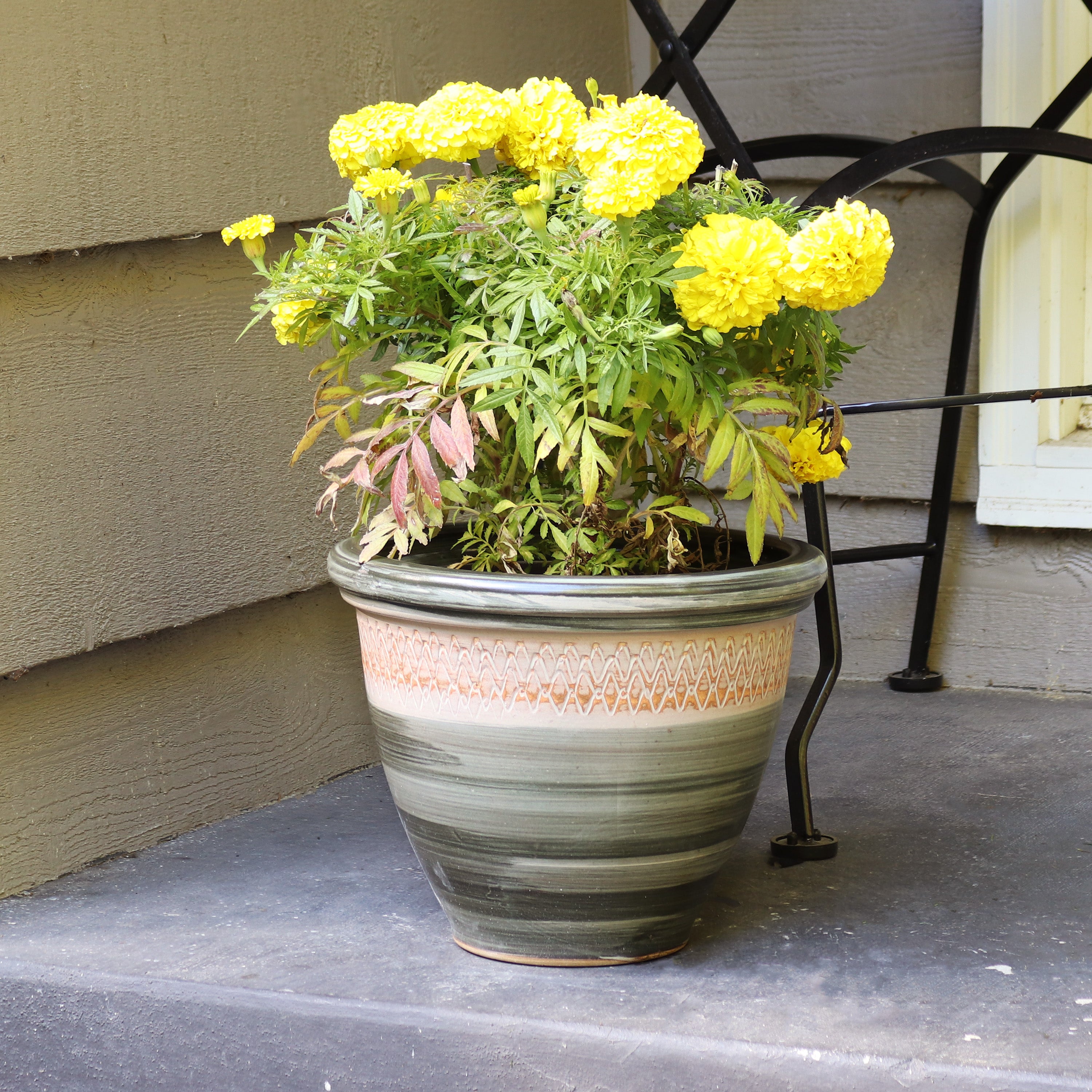 Sunnydaze Set of 2 Indoor/Outdoor Ceramic Planters - 12 Inch Modern Flower Pots for Home Garden, Patio & Balcony Decor