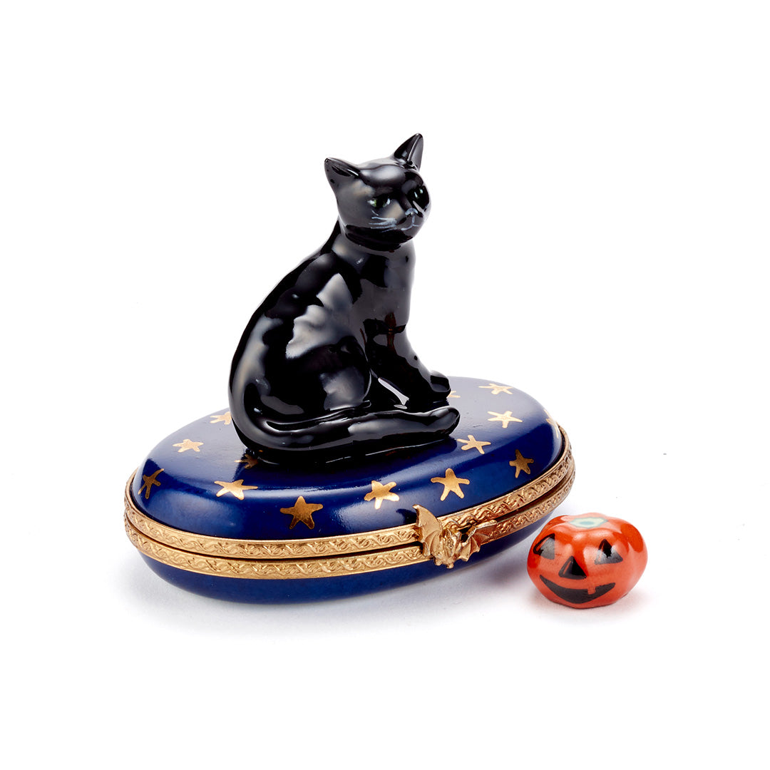 Black Cat Limoges Porcelain Box - Hand-Painted Collectible Trinket Jewelry Box - Perfect for Gifts, Home Decor & Valentine's Day