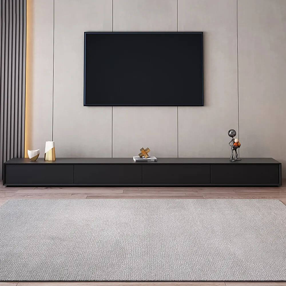 Modern Black Rectangular TV Stand Wood Media Console with 4 Drawers for TVs Up to 88