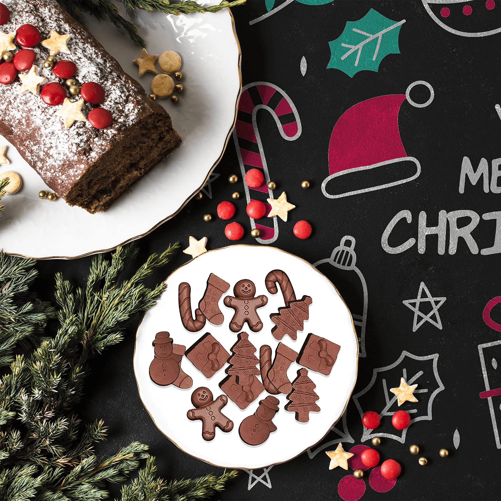 6Pcs Christmas Silicone Molds Set - Santa, Snowman, Tree, Gingerbread, Star & Candy Cane Shapes for Chocolate, Candy, Cake Toppers, Ice Cubes & Jello - Perfect for Holiday Baking, Party Decor & DIY Gifts