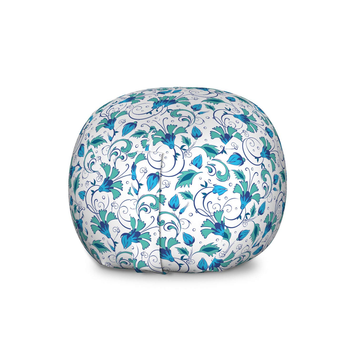Ambesonne Floral Toy Storage Bag Chair - Large Washable Stuffed Animal Organizer with Oriental Tulip & Leaf Pattern in Turquoise & Sky Blue - Perfect for Kids' Room, Nursery, or Playroom Organization