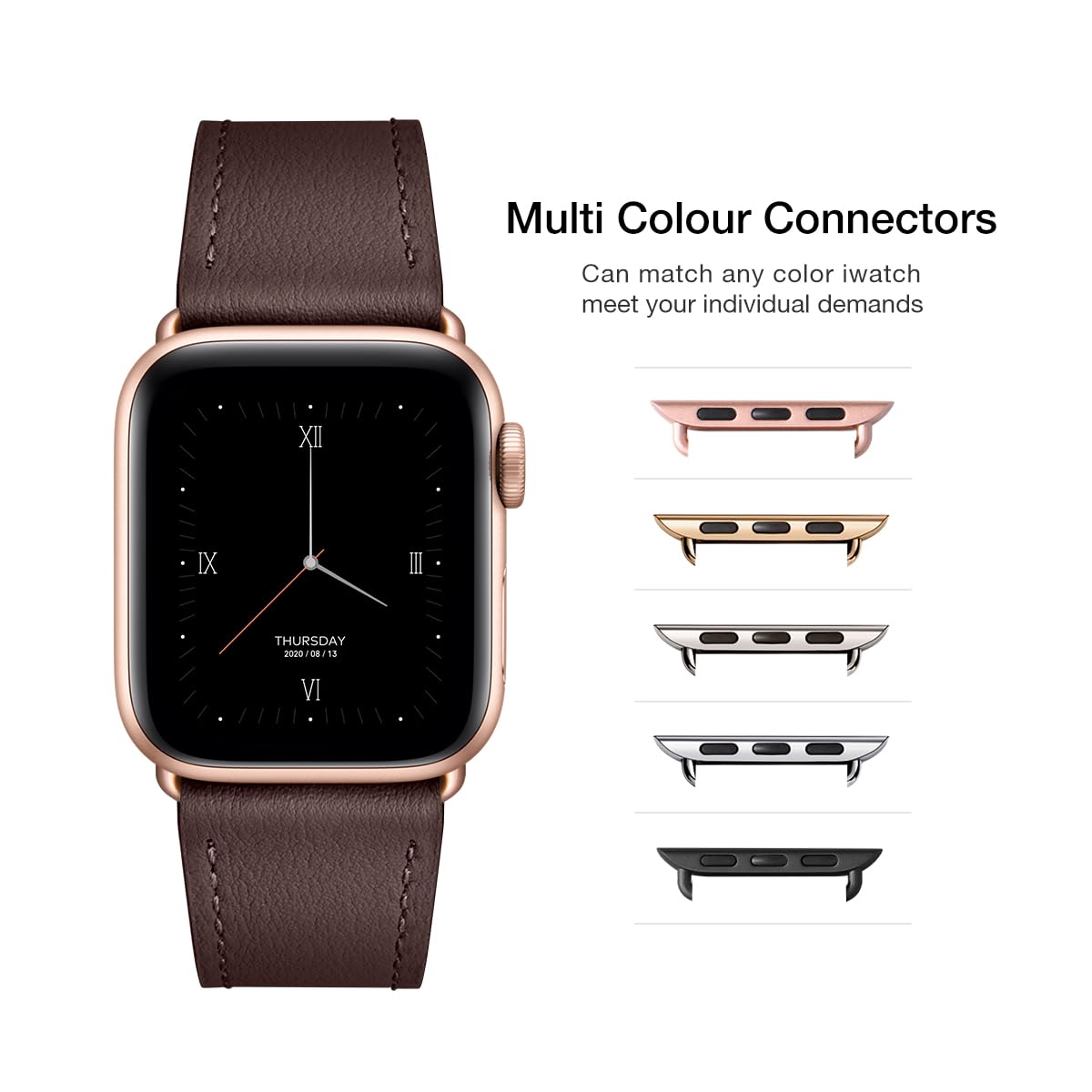 Premium Genuine Leather Apple Watch Bands for Women & Men - Compatible with iWatch Ultra, SE, Series 9/8/7/6/5/4/3/2 (45mm, 44mm, 42mm, 41mm, 40mm, 38mm) - Coffee & Rose Gold - Perfect for Workouts, Office & Everyday Wear