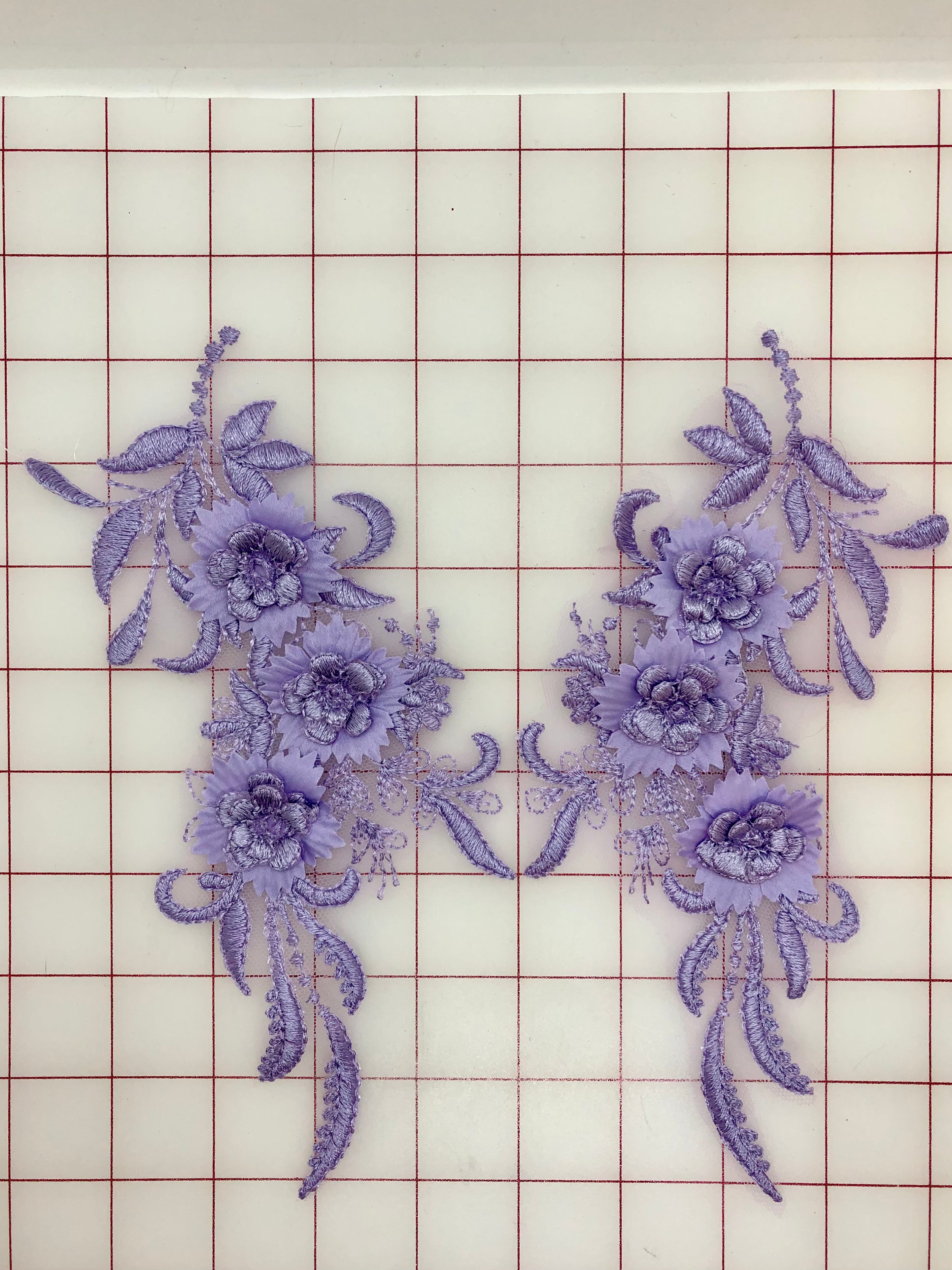 3D Lace Applique Lavender Pairs - Elegant Floral Embellishment for DIY Crafts, Wedding Decor, and Costume Design