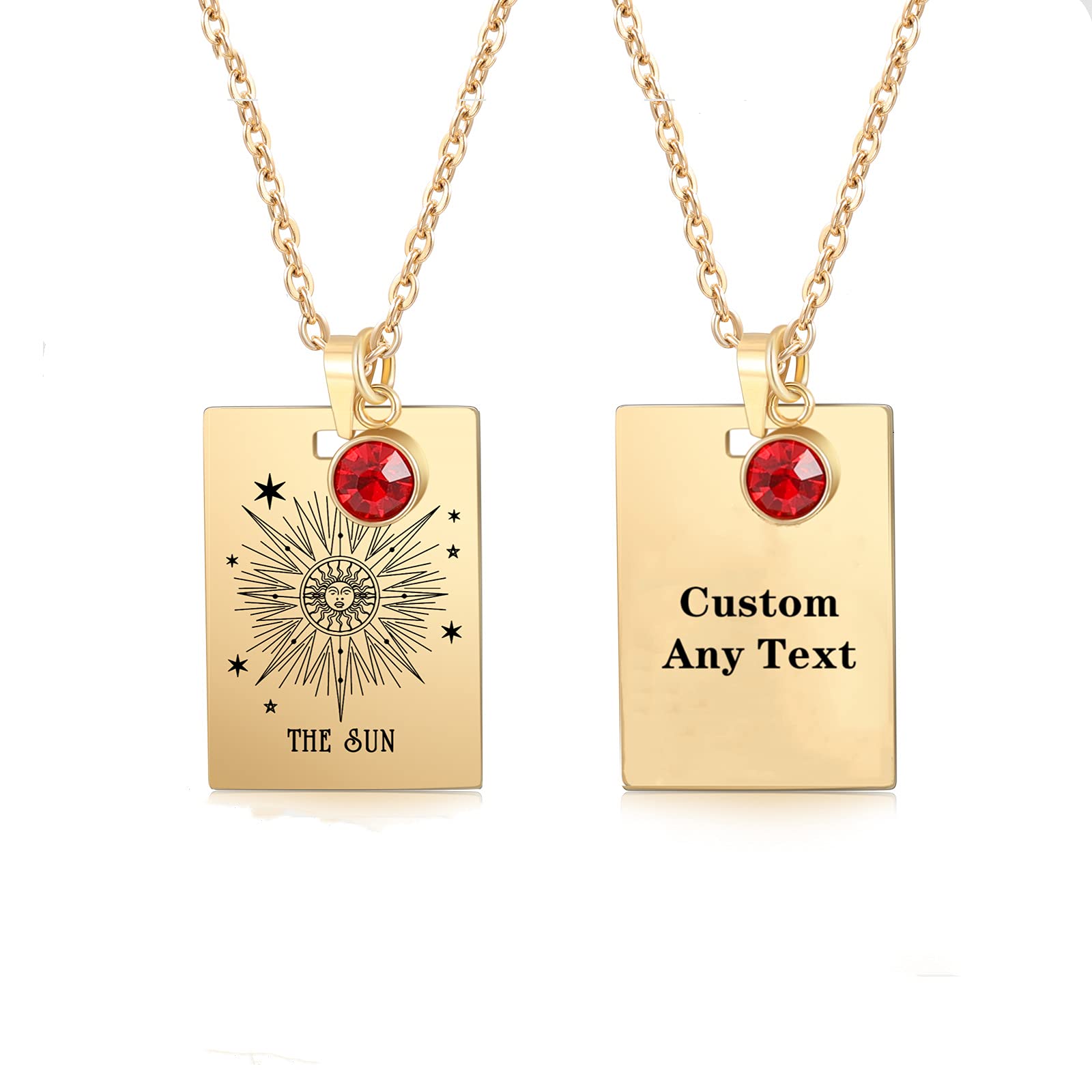 Personalized Gold Tarot Card Necklace with Birthstone - Custom Name Sun Pendant Jewelry for Women | Spiritual Gift, Boho Fashion Accessory for Daily Wear & Special Occasions