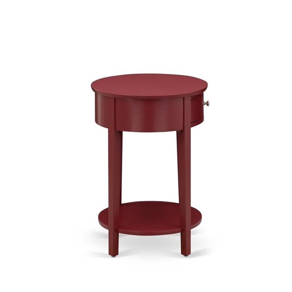 Modern End Table with Wooden Drawer - East West Furniture HI-13-ET - Sturdy Burgundy Finish Nightstand for Bedroom, Living Room & Office