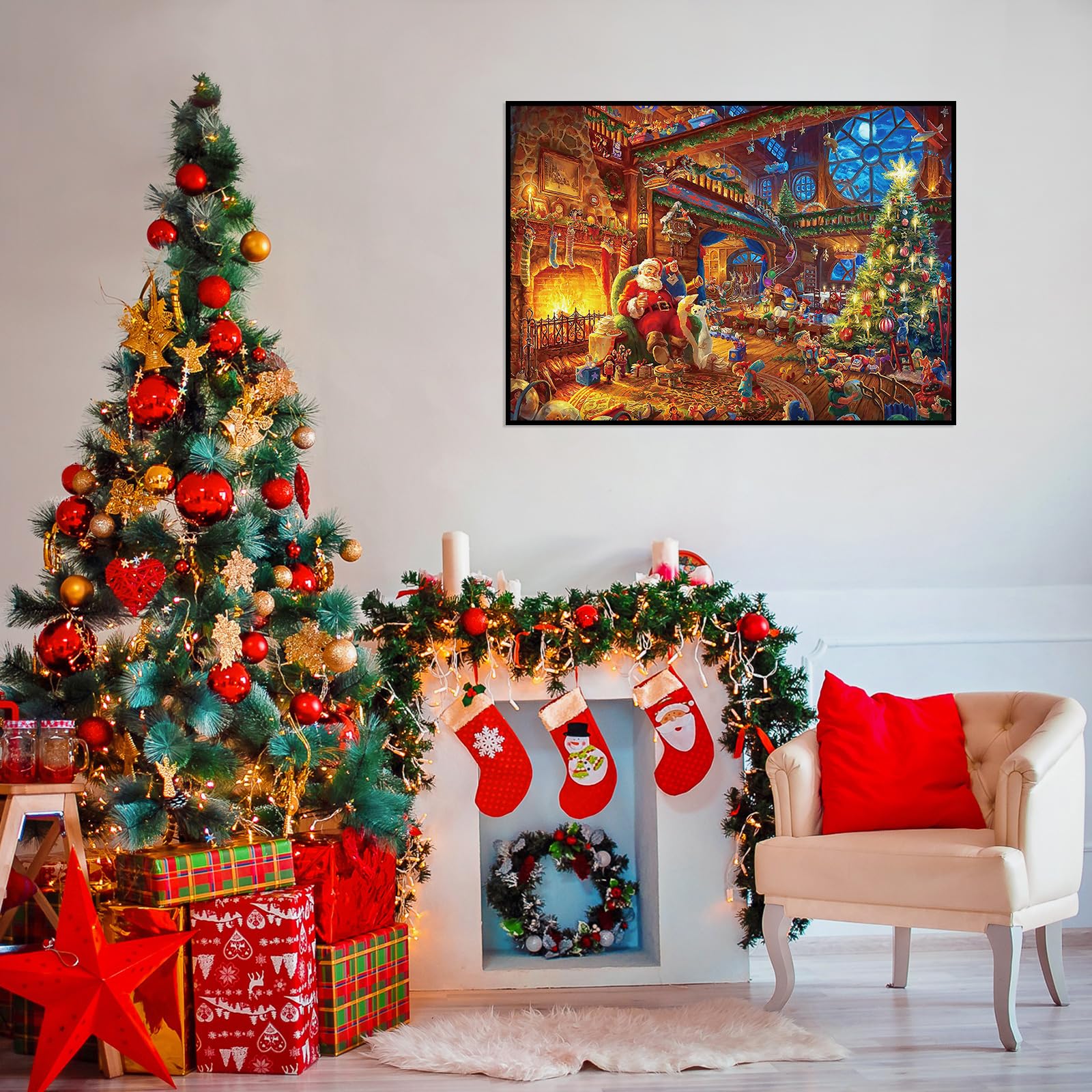1000 Piece Christmas Jigsaw Puzzle for Adults & Teens - Santa Claus & Winter Village Scene - Premium Oil Painting Style Puzzle - Perfect for Family Game Night & Holiday Decor