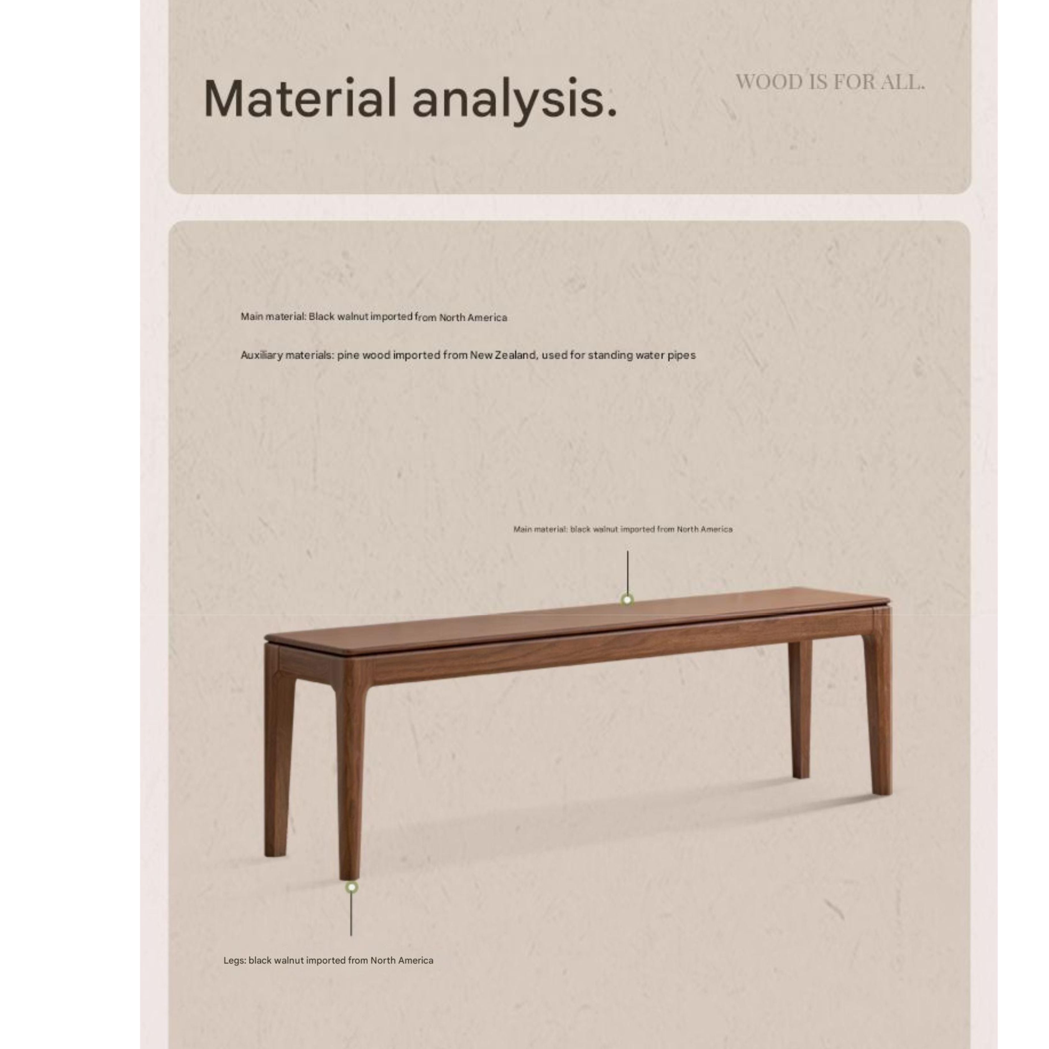 Black Walnut Solid Wood Nordic Long Bench - Modern Entryway & Dining Room Seating - Perfect for Hallway, Bedroom, and Living Room Decor