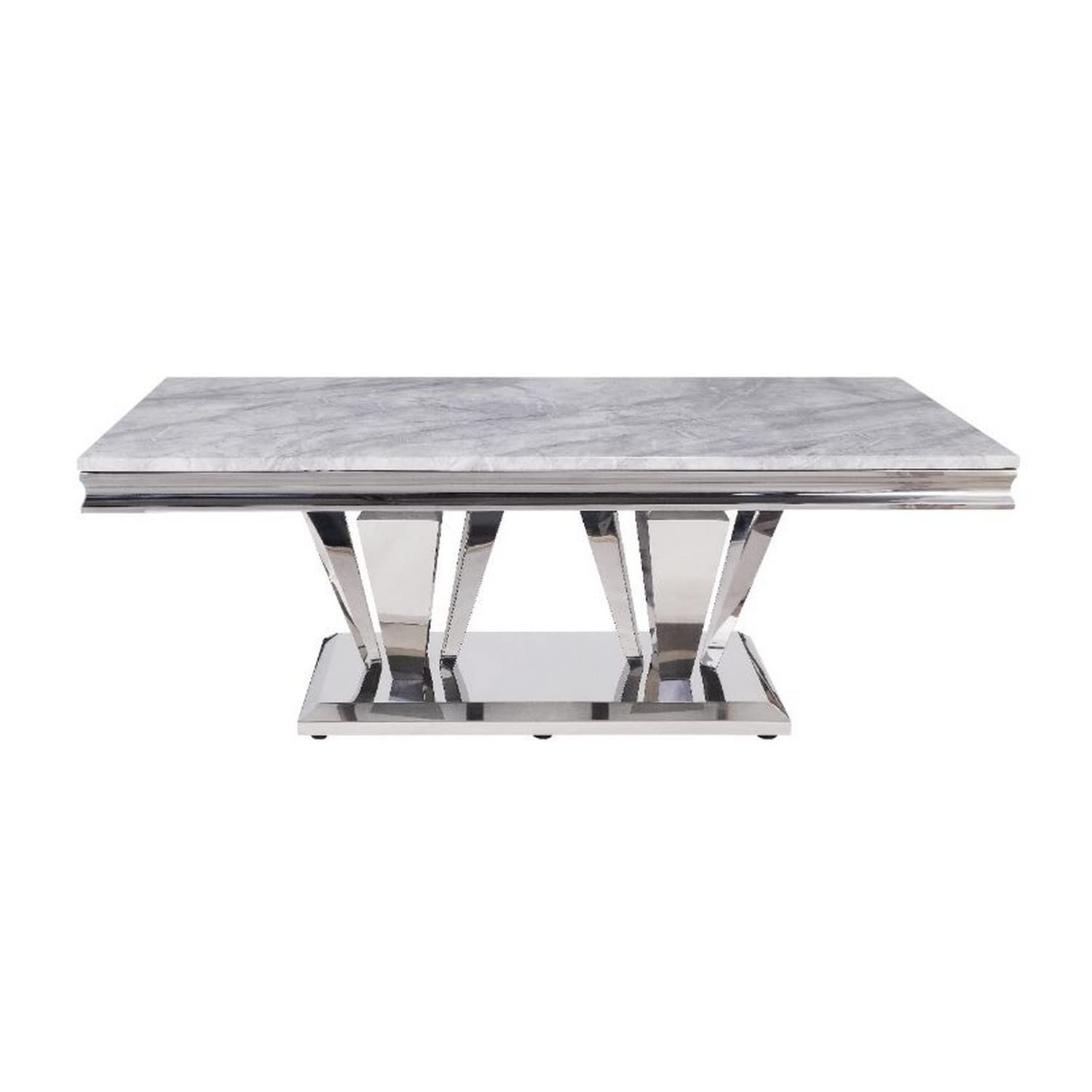 Benjara Modern Coffee Table with Faux Marble Top & Sturdy Steel Base in Silver - Perfect for Living Room, Lounge & Office Decor