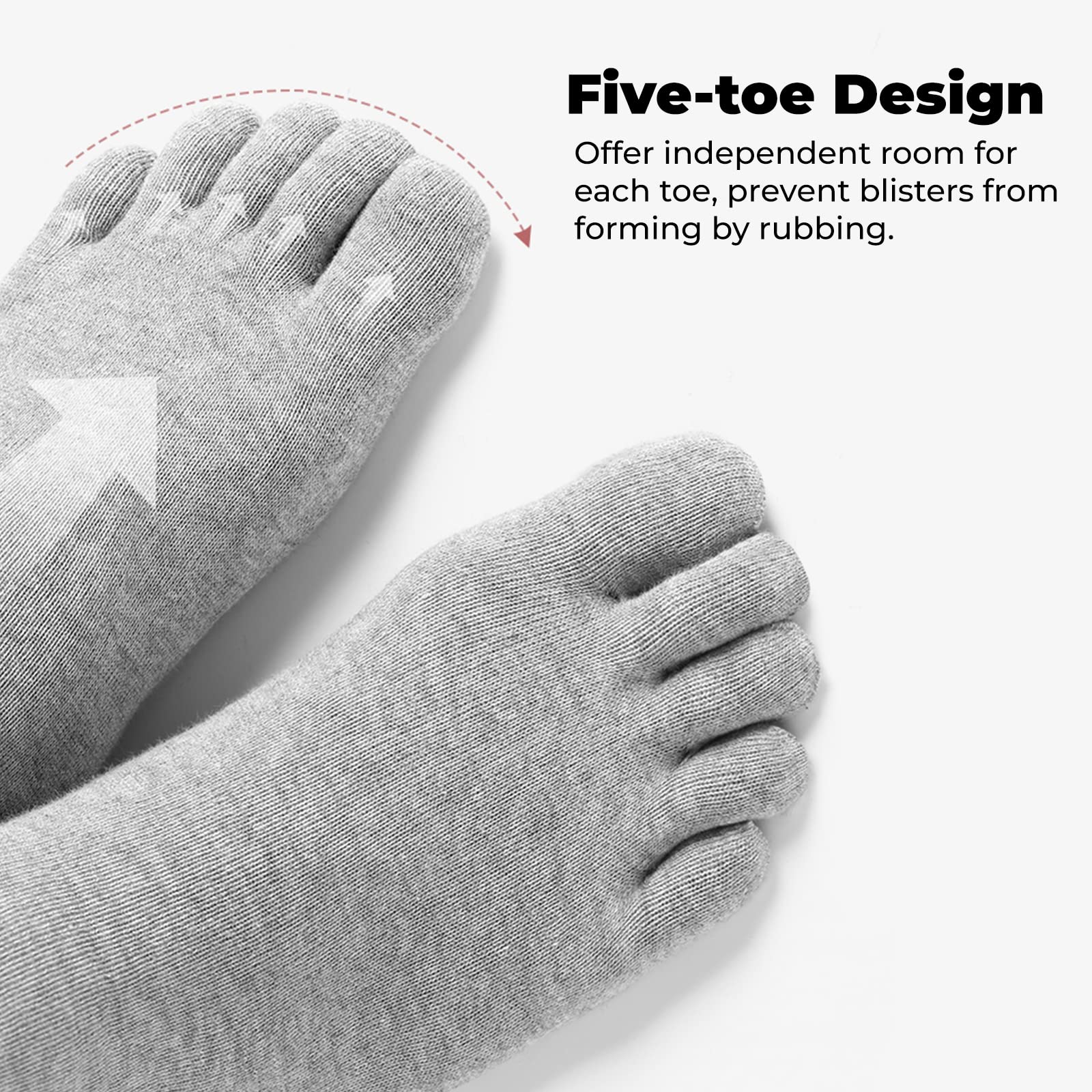 Men's Cotton Five Toe Socks - 5 Pairs Breathable Athletic Running Crew Socks for Sports, Yoga & Outdoor Activities
