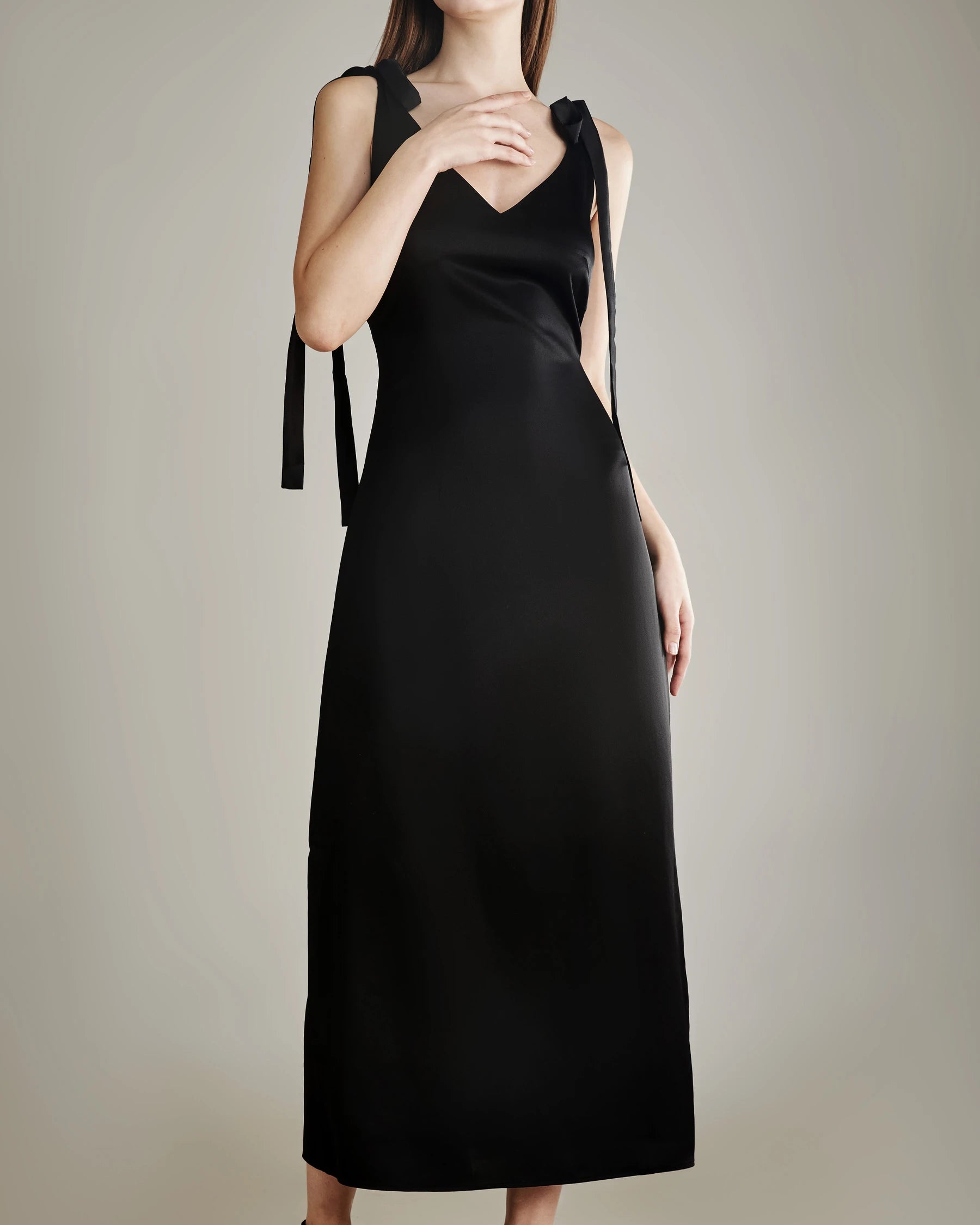 Elegant Shoulder Tie Silk Slip Dress for Women - Perfect for Evening Parties, Date Nights & Special Occasions