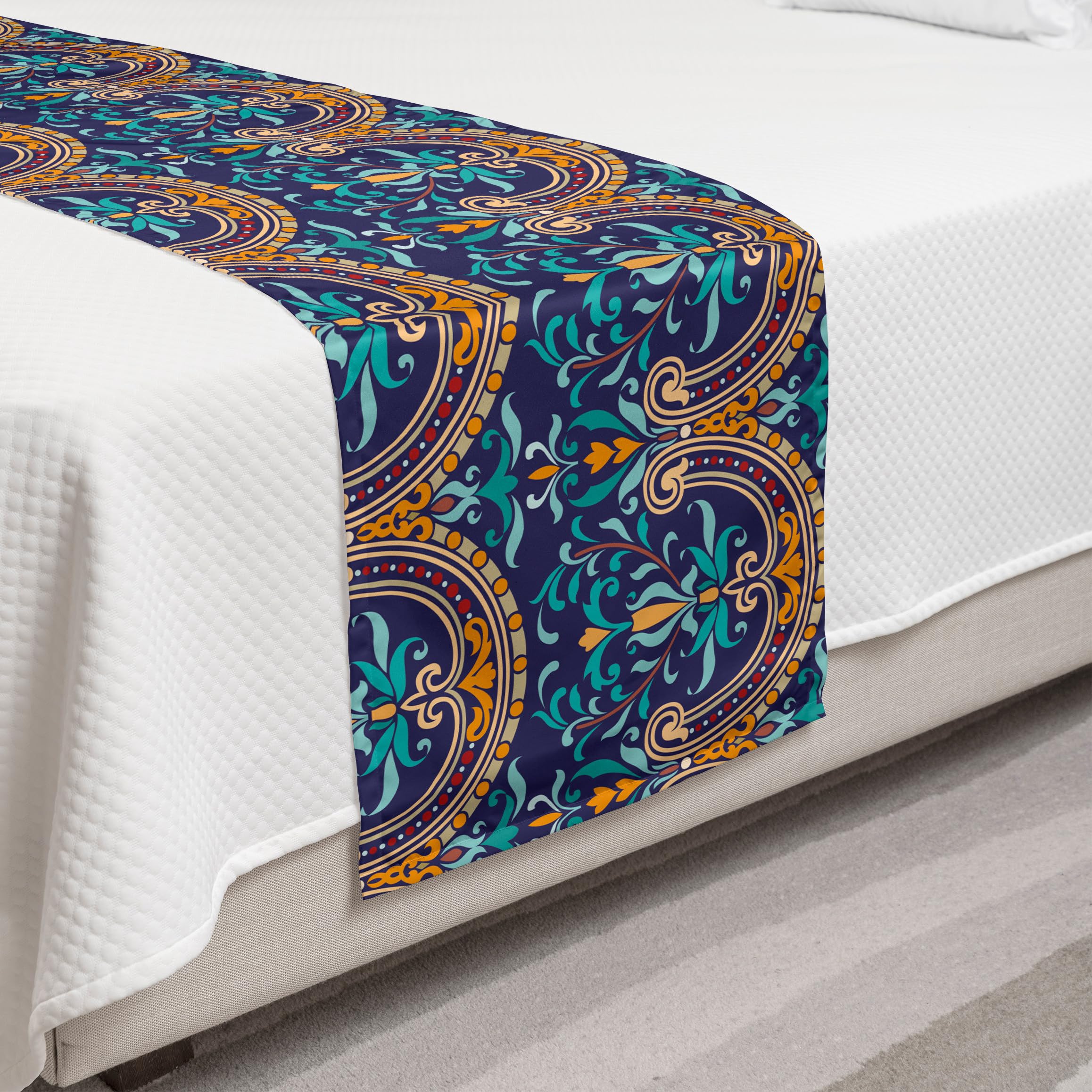 Ambesonne Autumn Damask Bed Runner - Baroque Style Floral Design Decorative Bed Scarf for Twin Beds | Dark Lavender & Multicolor | Perfect for Hotels, Homes & Guestrooms | Adds Elegance to Fall & Winter Bedding Decor