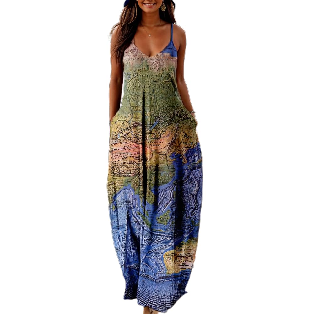 Plus Size African Print Dresses for Women - Summer Casual Sleeveless Maxi Sundress with Pockets | Beach Vacation, Party Wear & Everyday Comfort