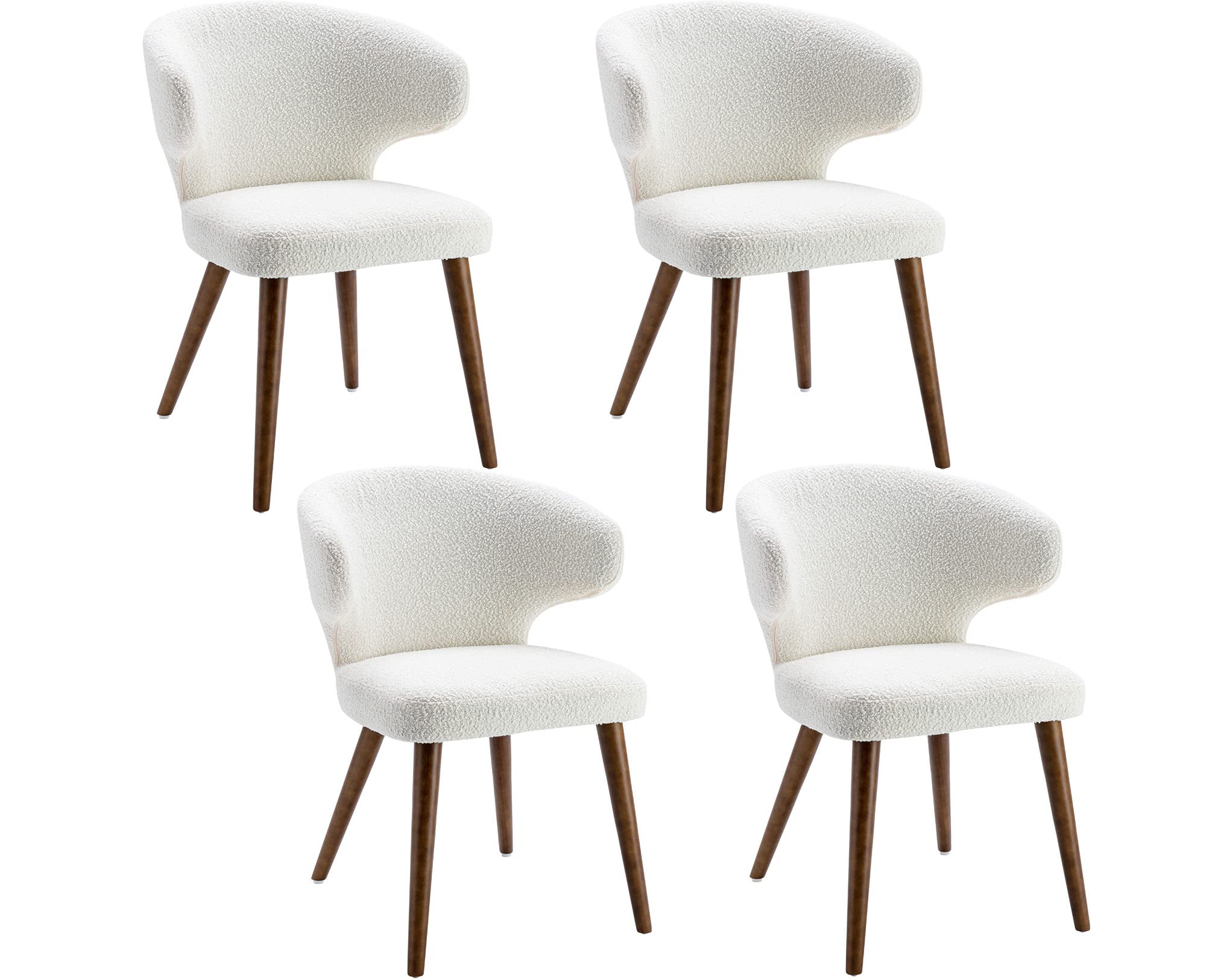 VESCASA Modern Dining Chairs Set of 4 - Sherpa Upholstered Curved Back Chairs with Wooden Legs for Dining Room & Living Room - Comfortable White Accent Chairs for Family Gatherings & Home Decor