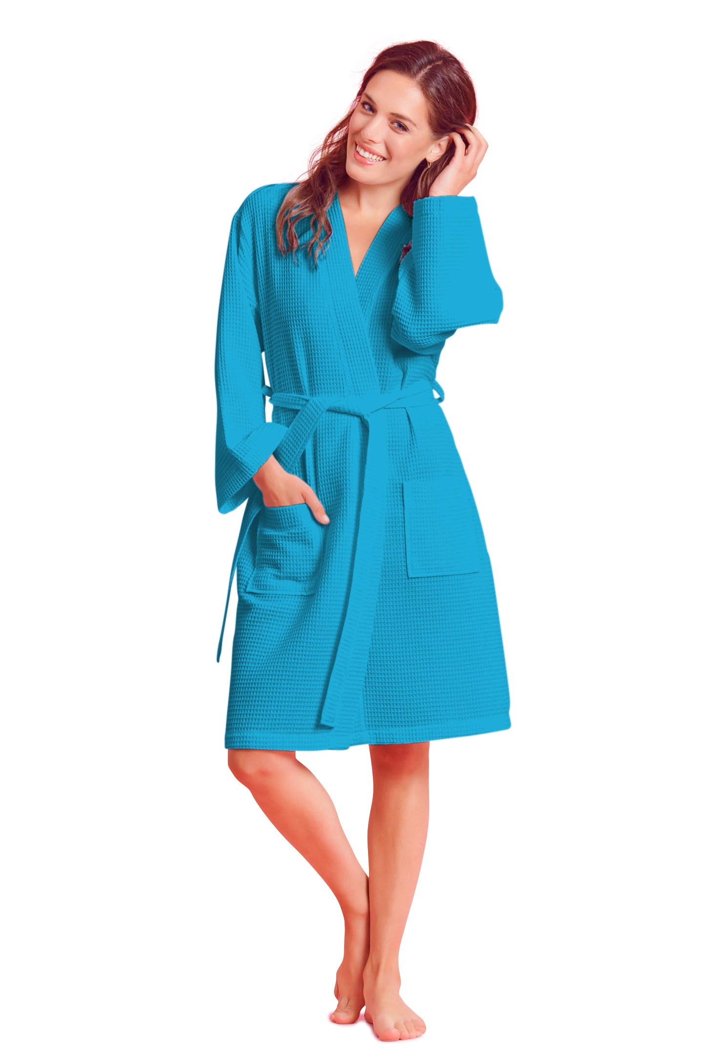 Soft Touch Linen Kimono Waffle Robe for Women - Lightweight Cotton Polyester Blend Bathrobe - Perfect for Spa, Lounge & Beach Cover-Up