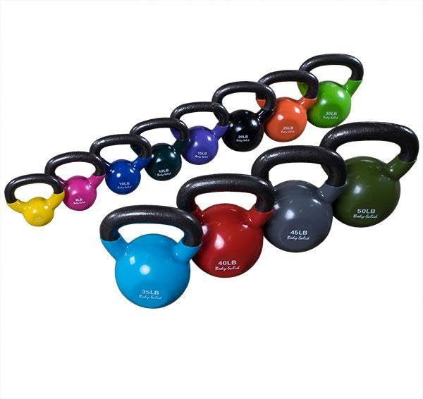 Body-Solid Vinyl Coated Kettlebells with Ergonomic Grip Handles - Premium Weight Training & Core Workout Equipment for Home Gym, CrossFit & Functional Fitness