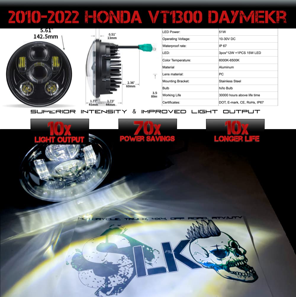 SLK-Lights VT1300 Fury LED Daymaker Black Headlight 5 3/4