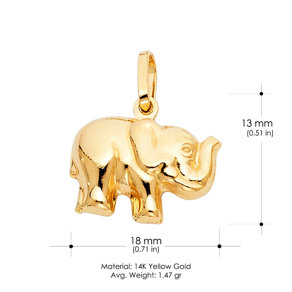 14K Yellow Gold Elephant Pendant Necklace - Strength & Luck Charm with 1.2mm Flat Open Wheat Chain | Perfect for Gifts, Spiritual Jewelry & Everyday Wear