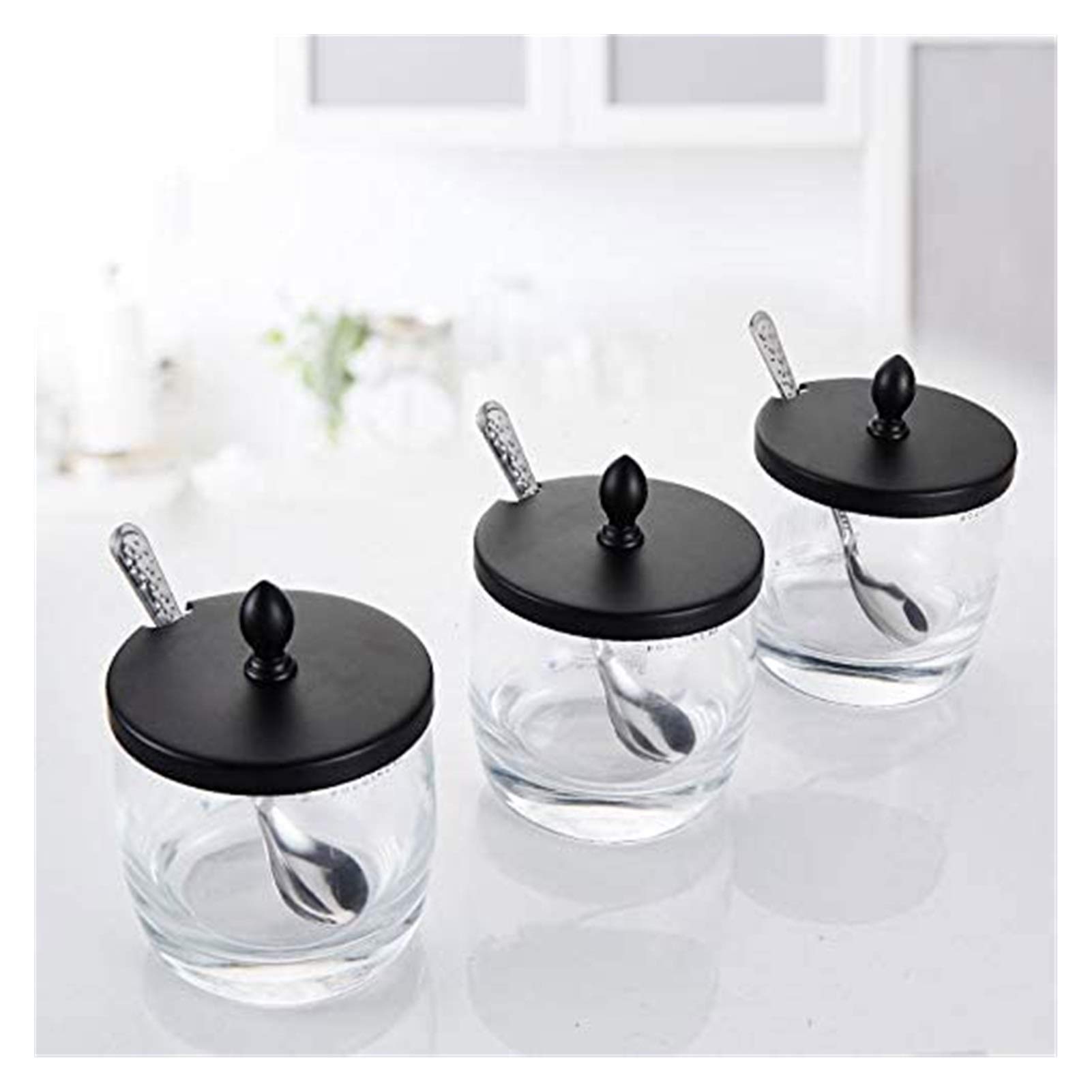 Premium Ceramic Sugar Bowls with Lids & Spoons - 3-Piece Set for Sugar, Spices, Condiments - Perfect for Kitchen, Dining Table, Coffee & Tea Station (Size B)