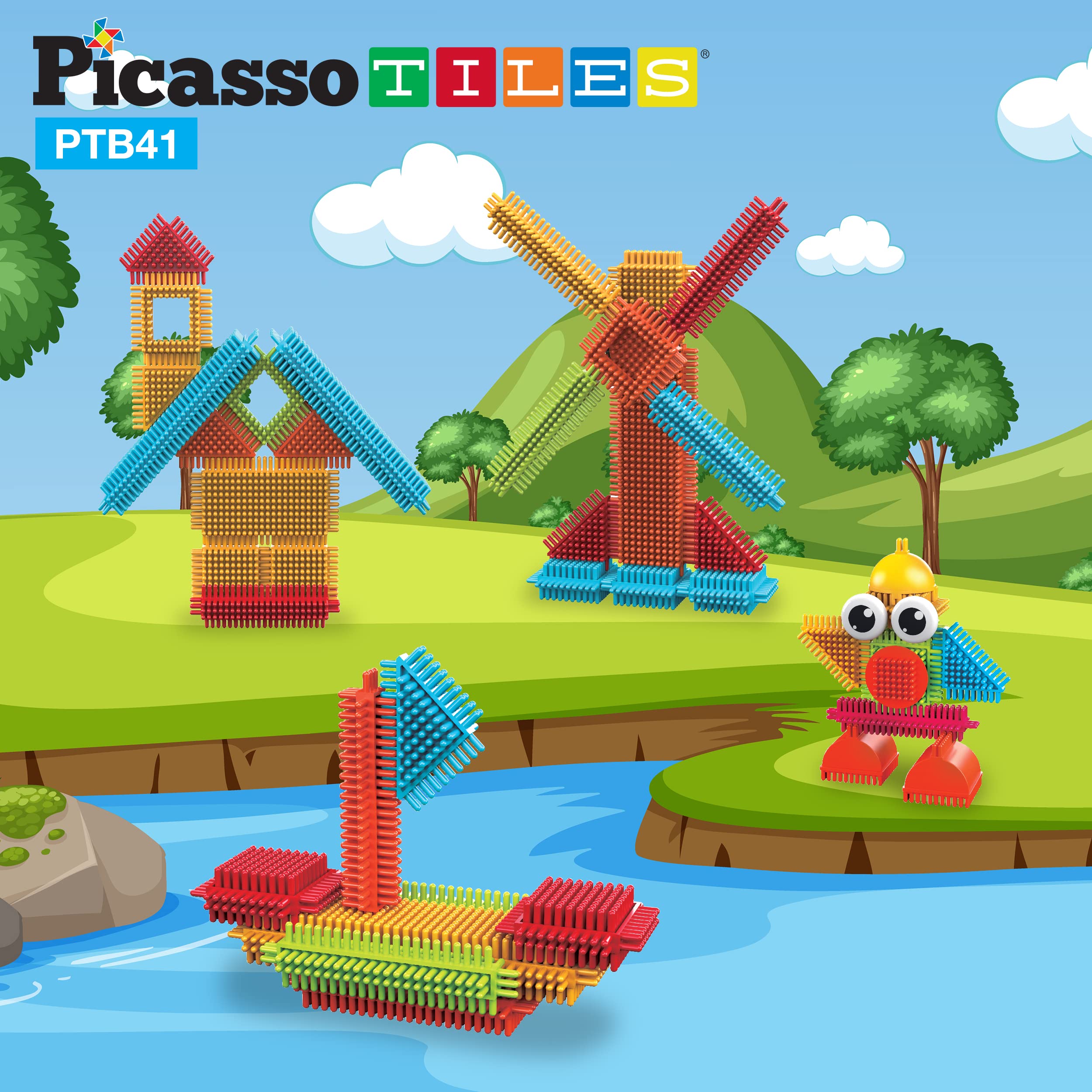 Picasso 41pc Hedgehog Blocks STEM Toy Set for Kids - Preschool Learning & Brain Development