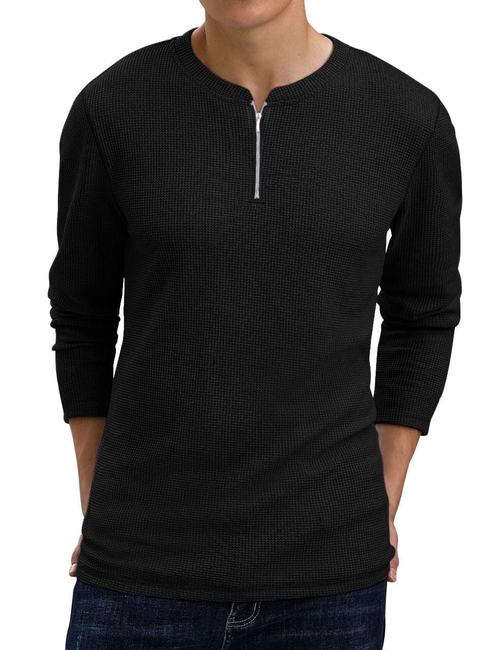 BINGHUODAO Men's Waffle Long Sleeve Henley Shirt - Soft Thermal Knit Top for Casual Wear, Outdoor Activities & Layering in Fall/Winter