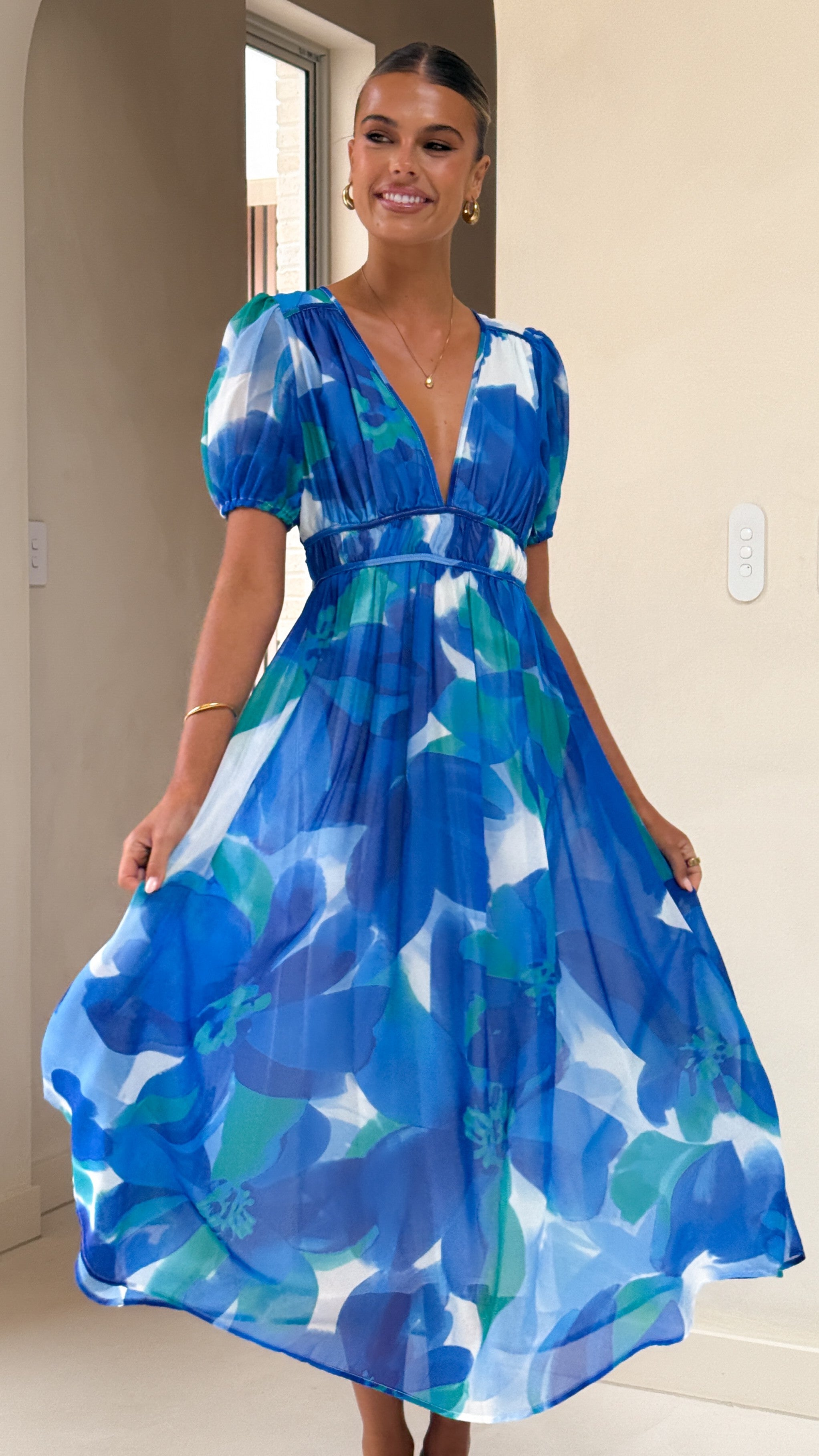 Ilah Maxi Dress for Women - Flowy Blue & Green Summer Beach Dress | Perfect for Vacations, Parties & Casual Outings