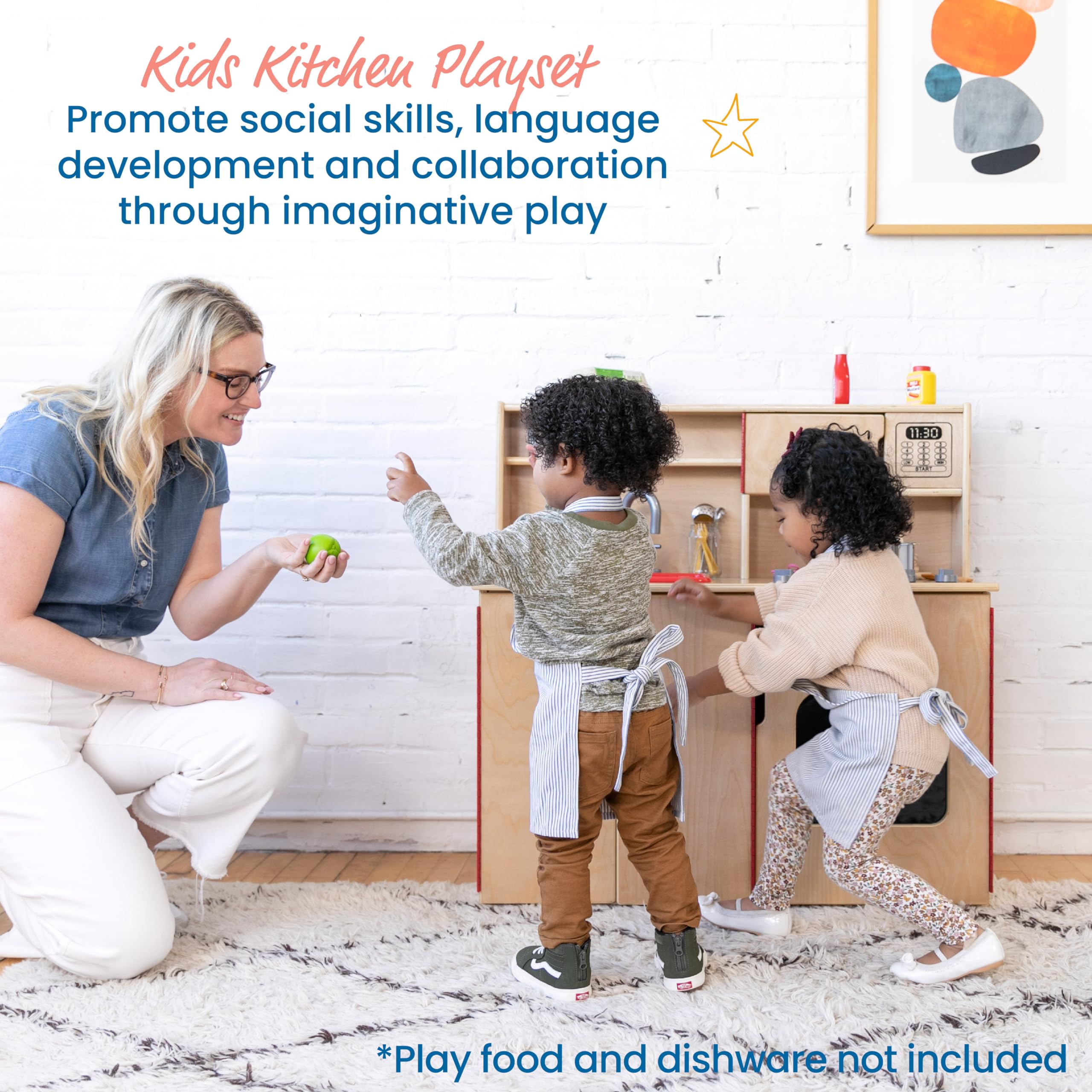 ECR4Kids 4-in-1 Wooden Play Kitchen Set with Sink, Stove, Oven & Microwave - Pretend Cooking Toy with Storage for Kids - Perfect for Preschool Learning & Imaginative Play at Home or Daycare