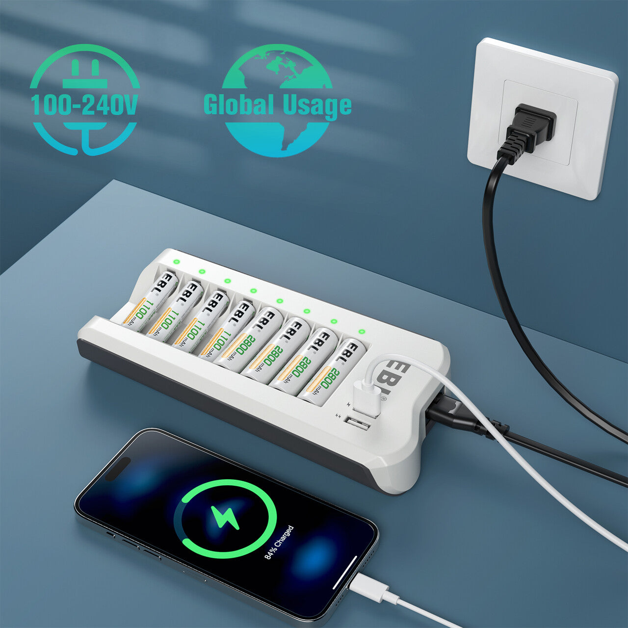 EBL Upgraded 808U Smart 8 Bay Individual Battery Charger for AA AAA NiMH NiCd Rechargeable Batteries - Perfect for Cameras, Toys, Flashlights & Home Electronics