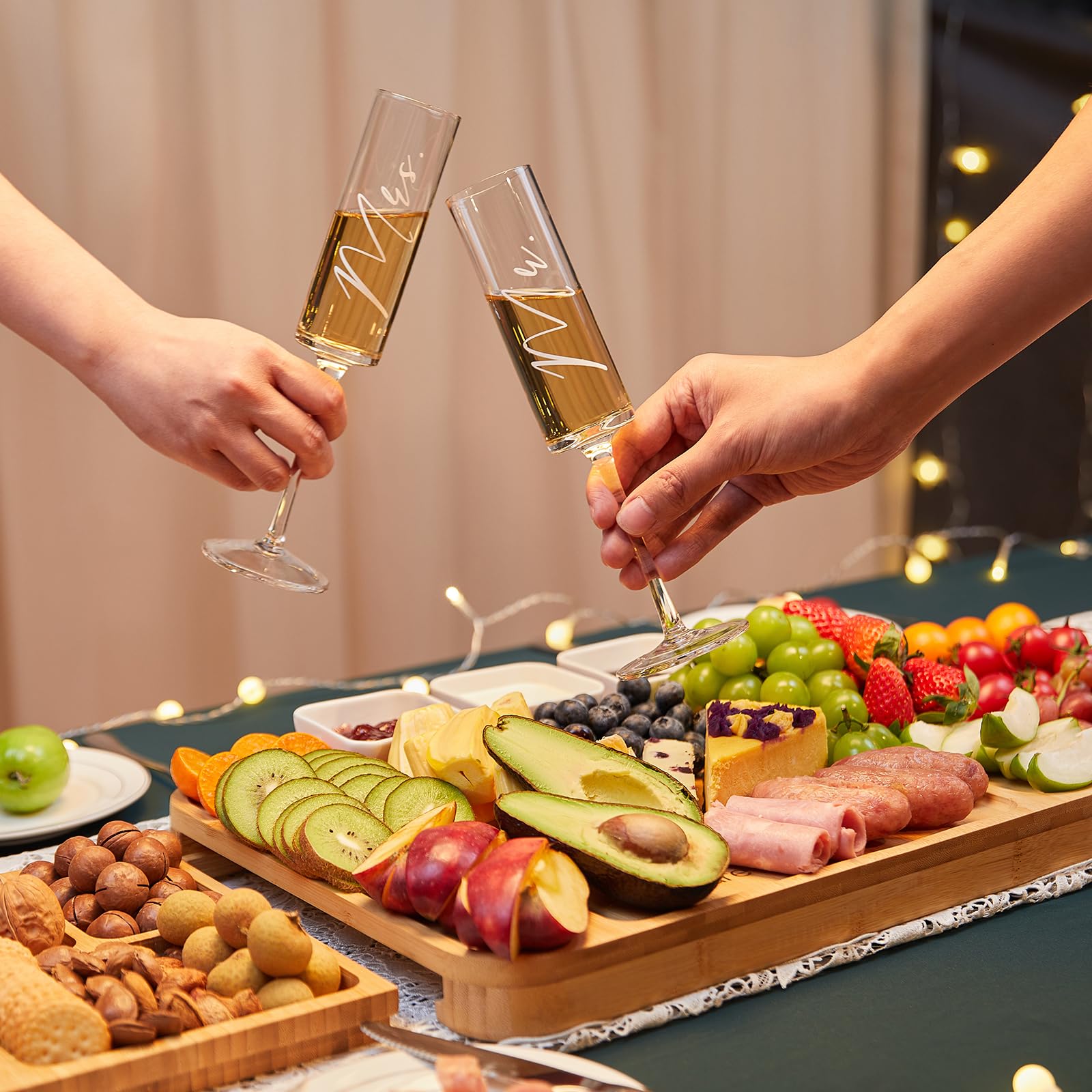 SWEET HOME Premium Wooden Cheese Board & Knife Set - Large Charcuterie Serving Tray for Entertaining, Housewarming Gifts, Wedding Presents | Perfect for Dinner Parties, Wine Tastings & Holiday Gatherings