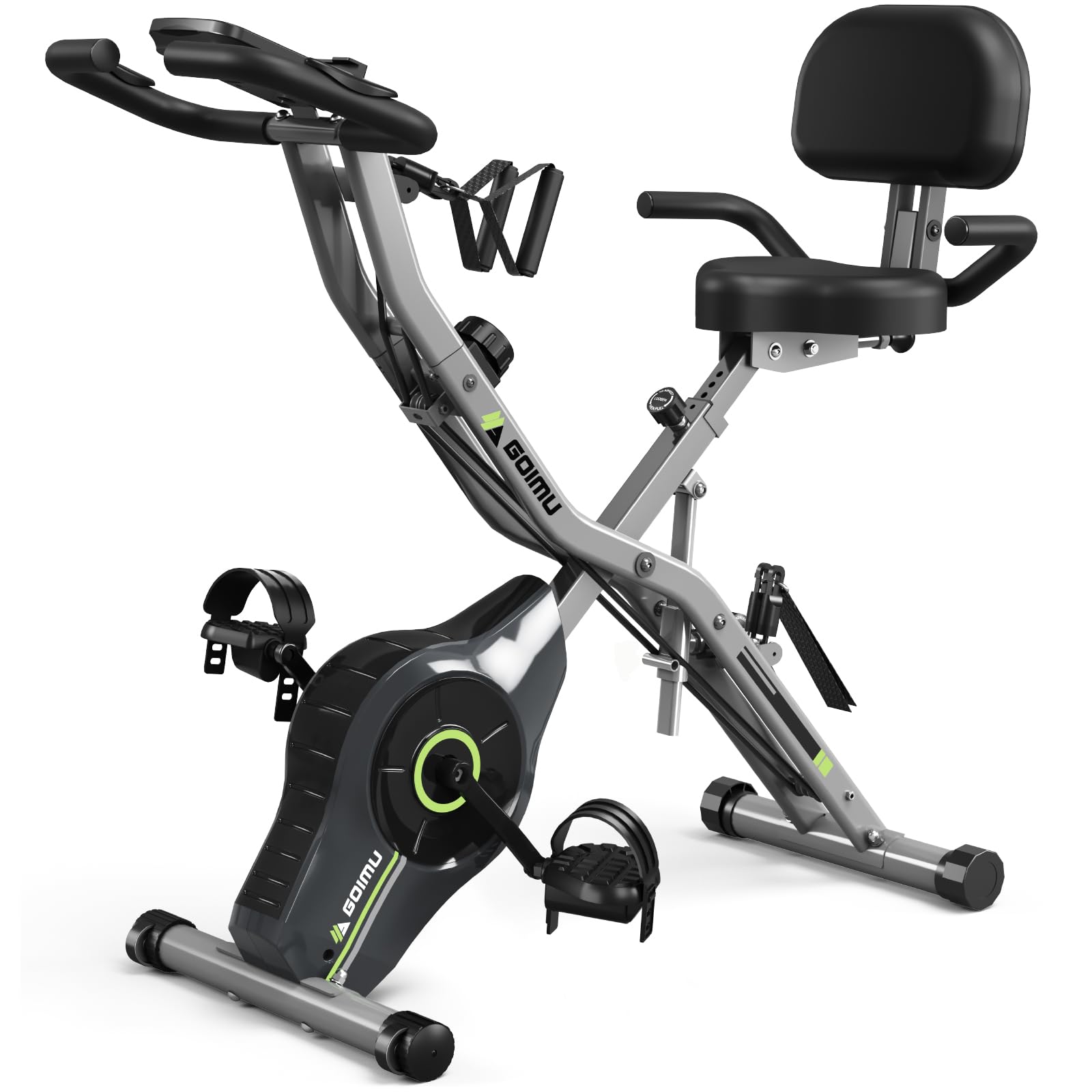 5-in-1 Foldable Exercise Bike for Seniors - 8-Level Magnetic Resistance Indoor Recumbent Bike with 330LB Capacity & Comfortable Seat Backrest - Perfect for Home Gym, Physical Therapy & Low-Impact Cardio Workouts