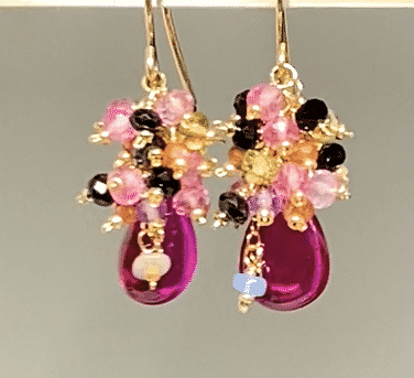 Natural Pink Rubellite Gemstone Cluster Earrings for Women - Elegant Handmade Jewelry Gift for Birthday, Anniversary & Special Occasions