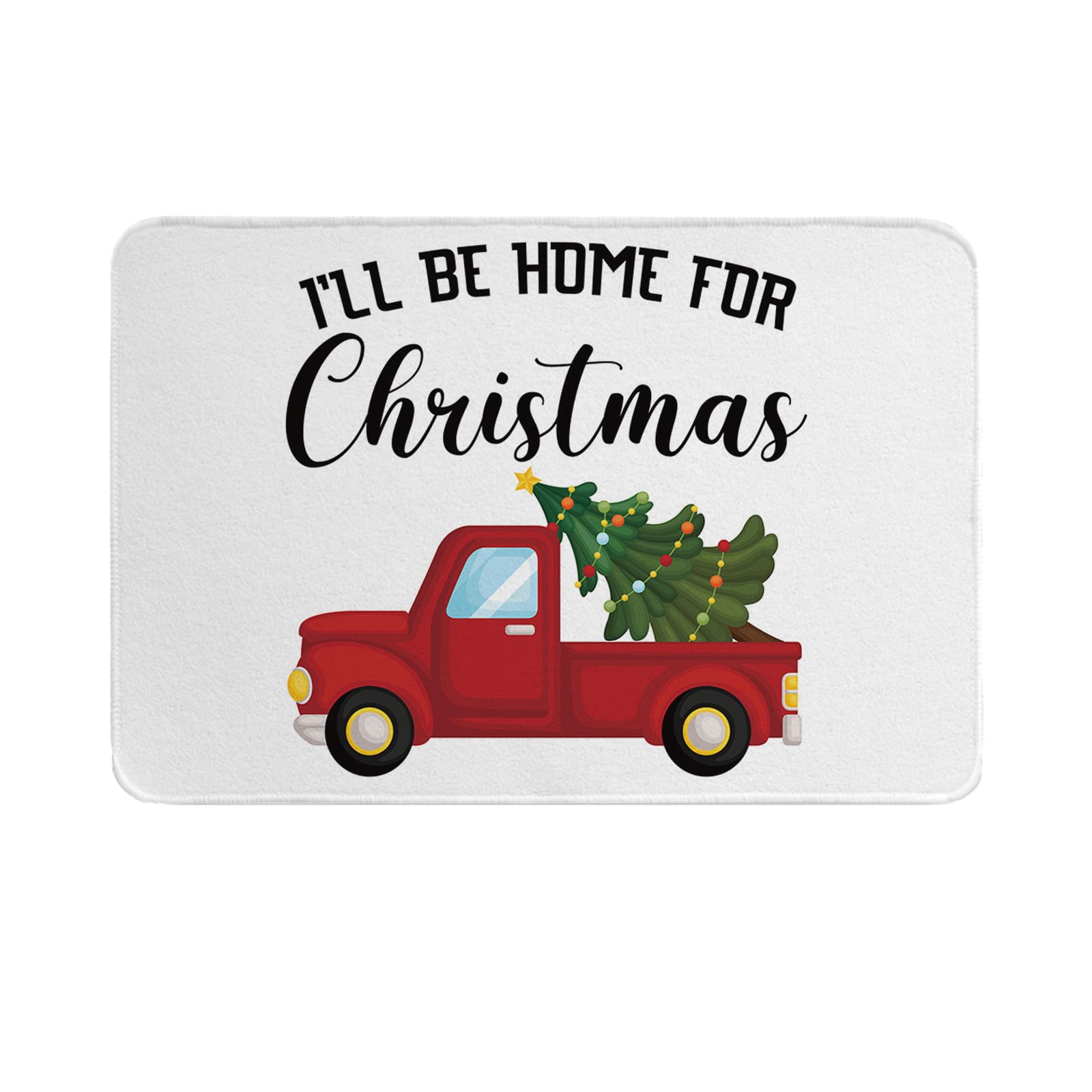 Merry Christmas Cartoon Farm Red Truck Indoor Door Mat - Soft Non-Slip Absorbent Kitchen Rug with Colorful Lights, 20x31 Inch - Perfect for Bedroom, Living Room & Home Entrance Decor