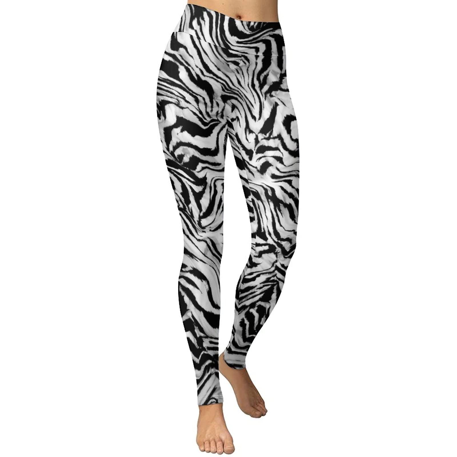 Women's High Waist Yoga Pants - Watercolor Zebra & Tiger Stripes Tie Dye Workout Leggings for Yoga, Gym & Casual Wear