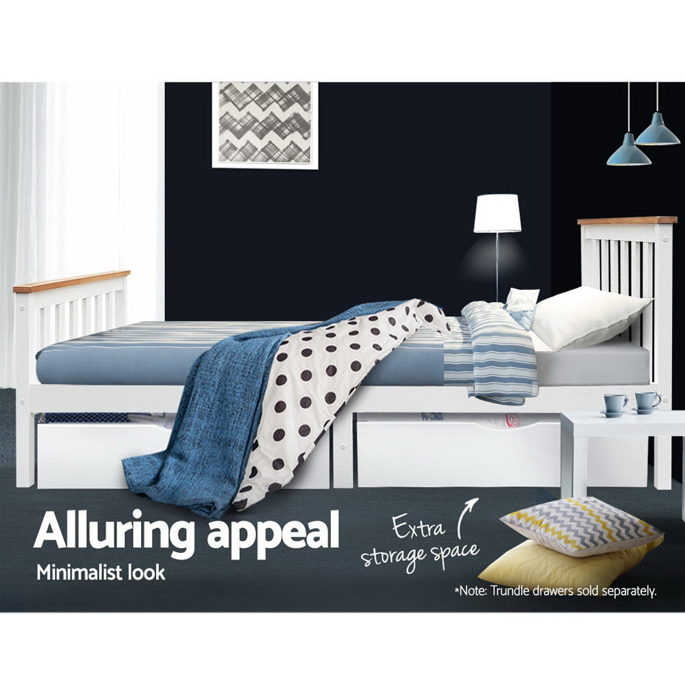 Kewarra Solid Wood Single Bed Frame - White Queen Size Platform Bed with Headboard - Perfect for Small Bedrooms, Guest Rooms & Kids Rooms