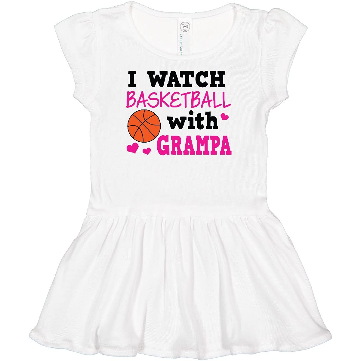Inktastic I Watch Basketball with Grampa Baby Girl Dress - Cute Toddler Outfit for Game Day, Family Photos & Grandparents Visits