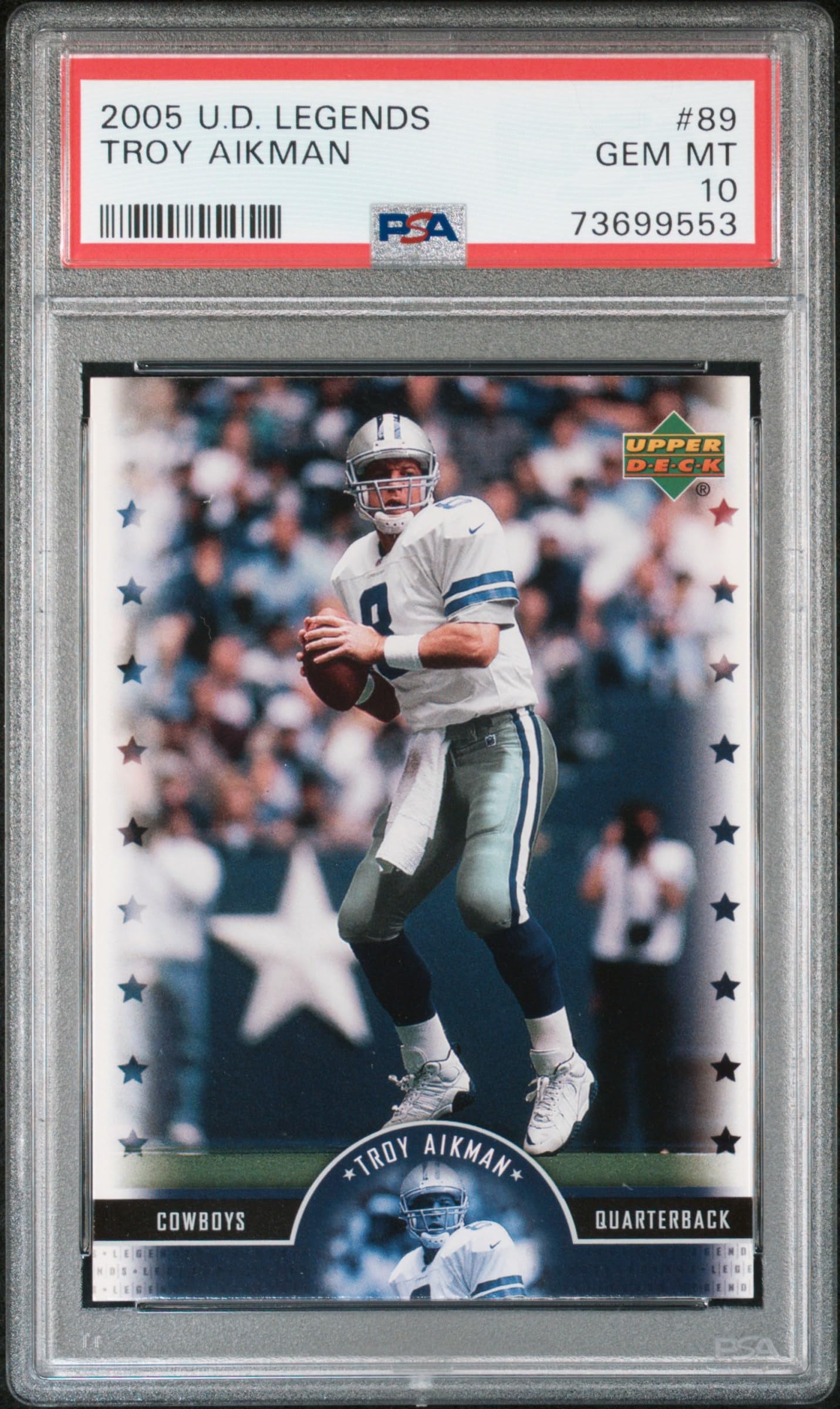 Troy Aikman 2005 Upper Deck Legends #89 PSA 10 Graded Football Card - Rare Collectible for Sports Memorabilia Fans & Investment