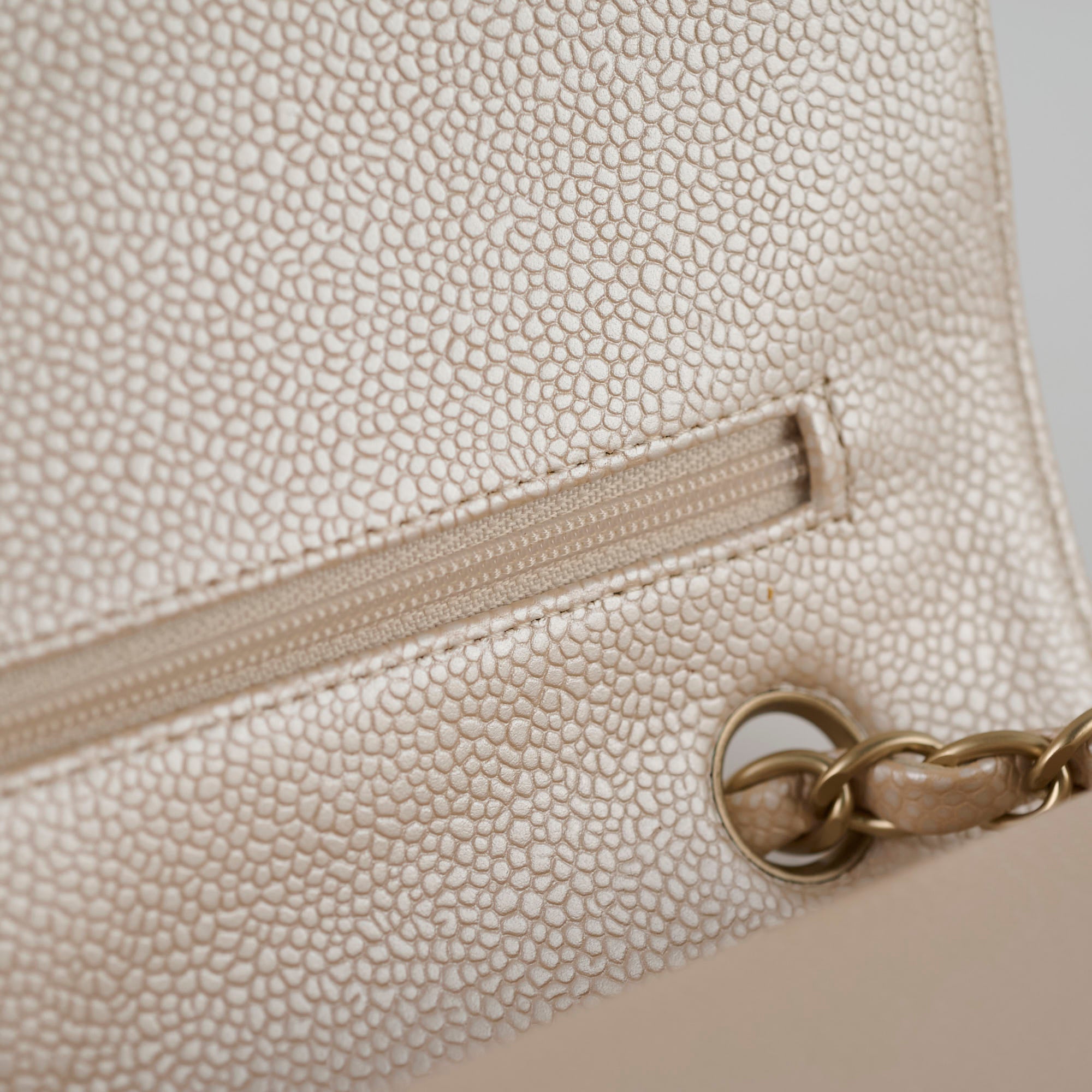 Chanel 12P Classic Flap Medium/Large M/L Pearly Beige Caviar Leather Bag (16 Series) - Luxury Designer Handbag for Women, Perfect for Evening Parties & Special Occasions