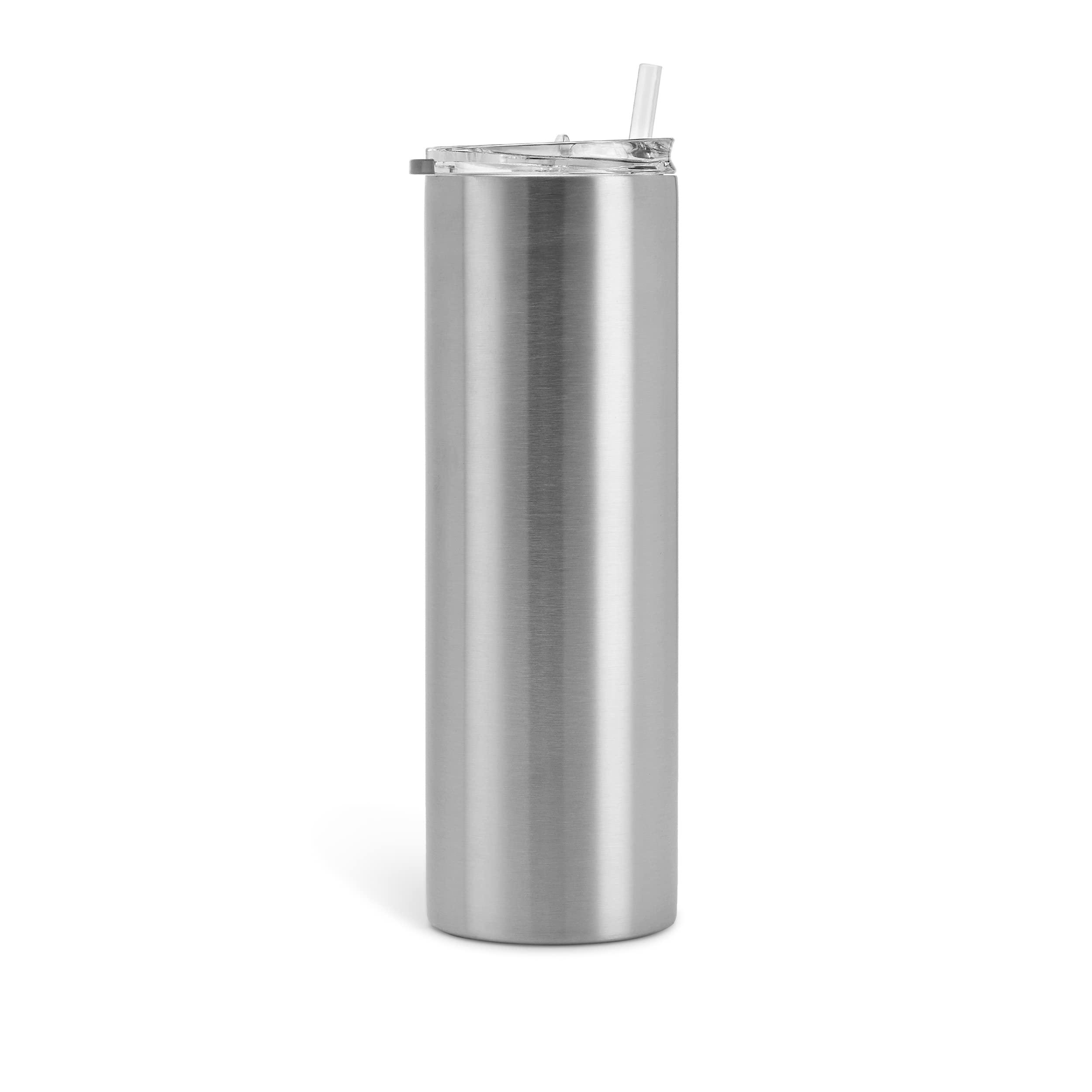 Makerflo Silver 30 oz Skinny Stainless Steel Tumbler with Lid & Straw - Bulk Pack of 25 - DIY Customizable Cup for Epoxy, UV DTF, Vinyl & Laser Engraving - Perfect for Personalized Gifts, Promotional Events & Craft Projects - Not for Sublimation