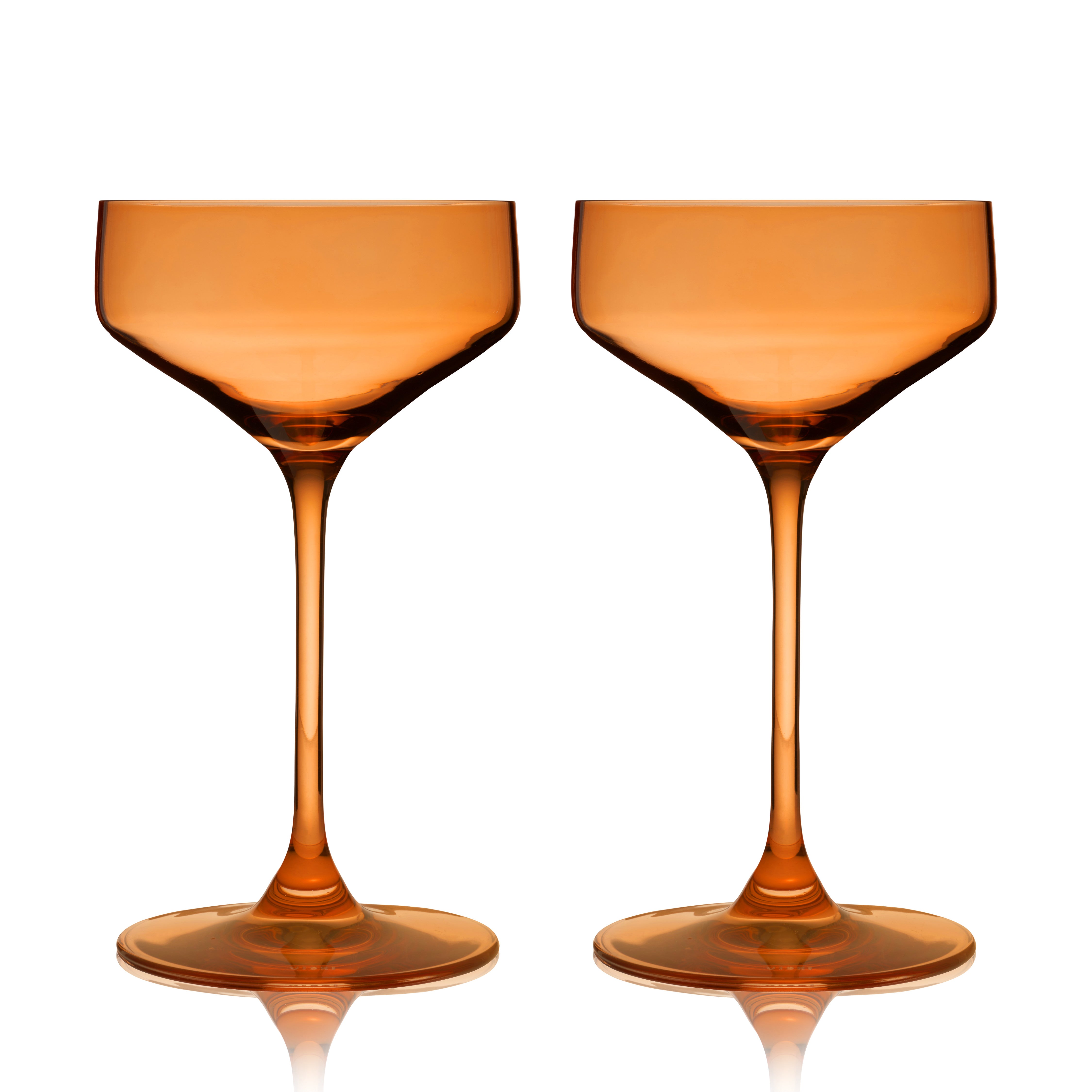 Premium Amber Crystal Coupe Glasses Set of 2 - Elegant Vintage Champagne Glasses for Wedding Toasts, Cocktail Parties & Fine Dining