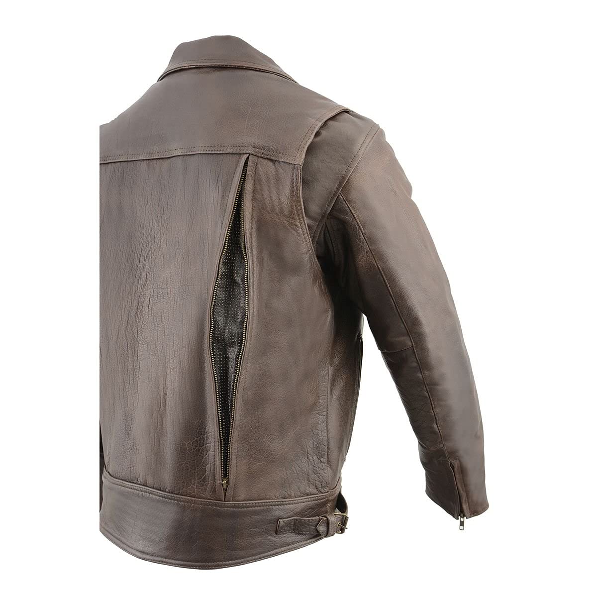 Milwaukee Leather MLM1522 Men's Vented Retro Brown Leather Motorcycle Jacket - Breathable Riding Gear for Cruiser & Harley Bikers (Ideal for Summer & Long-Distance Tours)