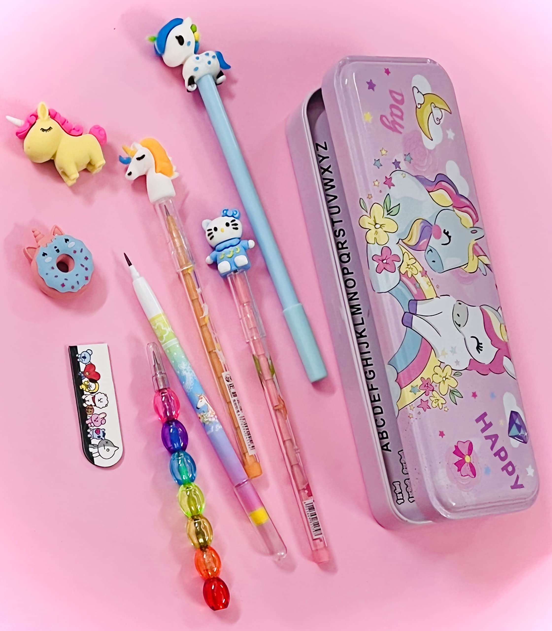 Le Delite Unicorn Pencil Box - Cute Stylish School Supplies for Kids | 5 Non-Sharpening Shaped Pencils (Mermaid, Doll, Unicorn) with Eraser | Perfect for Kindergarten, Preschool & Back to School Gifts
