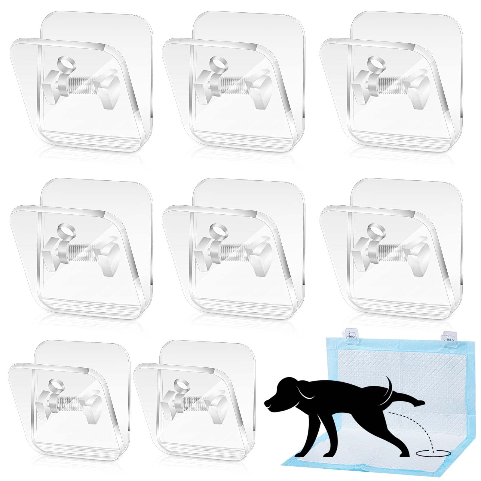 Eccliy 8-Piece Clear Dog Potty Training Pad Holder Set - Invisible Wall-Mounted Puppy Pee Pad Clips with 6 Strong Adhesive Strips for Indoor/Outdoor Use | Perfect for House Training Puppies & Small Dogs in Apartments or Kennels