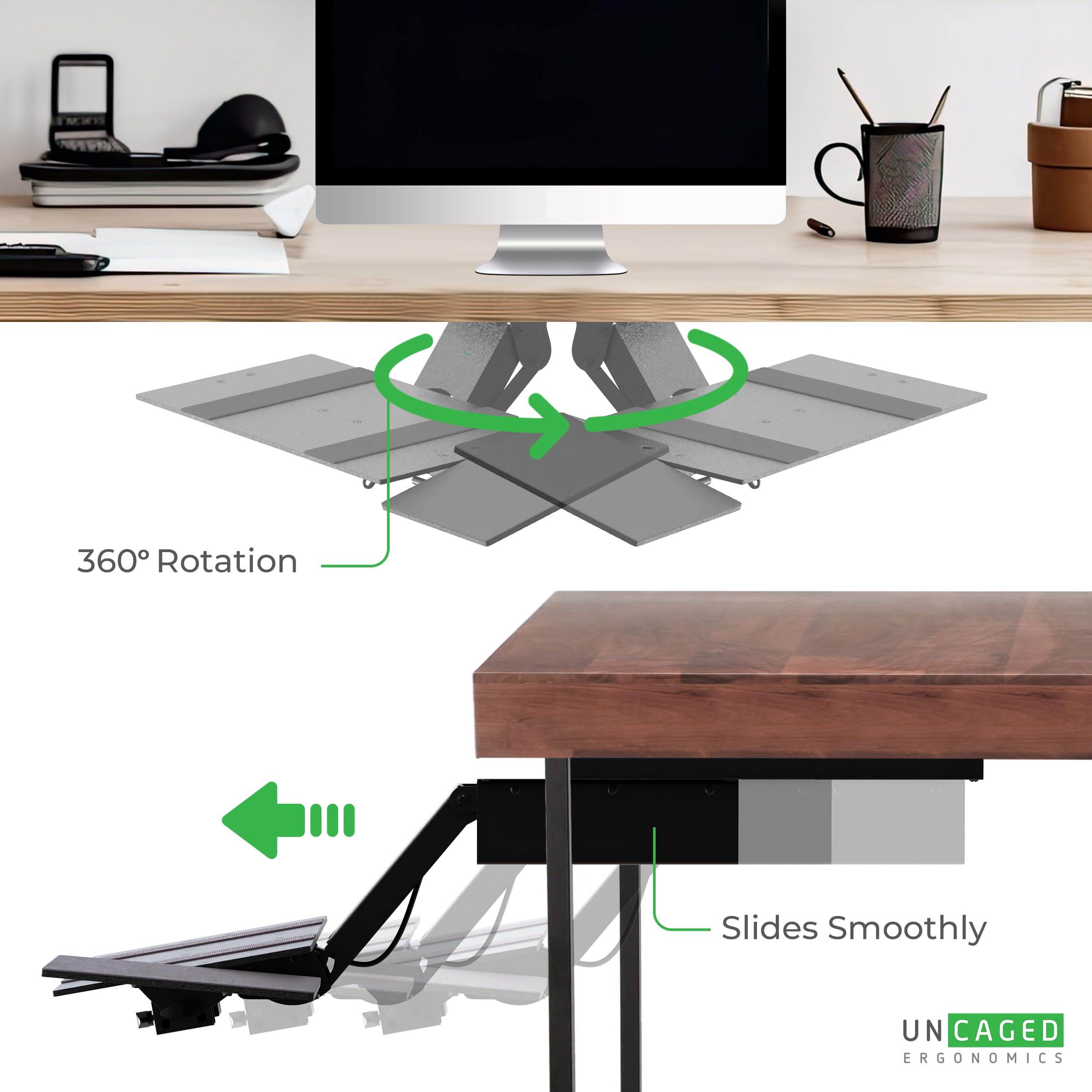 KT2-b Adjustable Under Desk Keyboard Tray - Ergonomic Sit to Stand Workstation with Negative Tilt & Angle Adjustment - Perfect for Home Office, Standing Desks & Computer Workstations