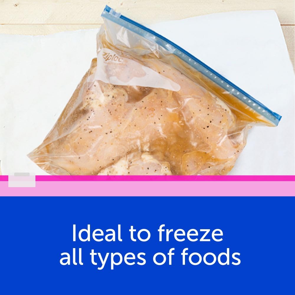 Ziploc Large Food Storage Freezer Slider Bags with Power Shield Technology - Extra Durable Reusable Freezer Bags (24 Count) - Perfect for Meal Prep, Leftovers & Long-Term Freezer Storage