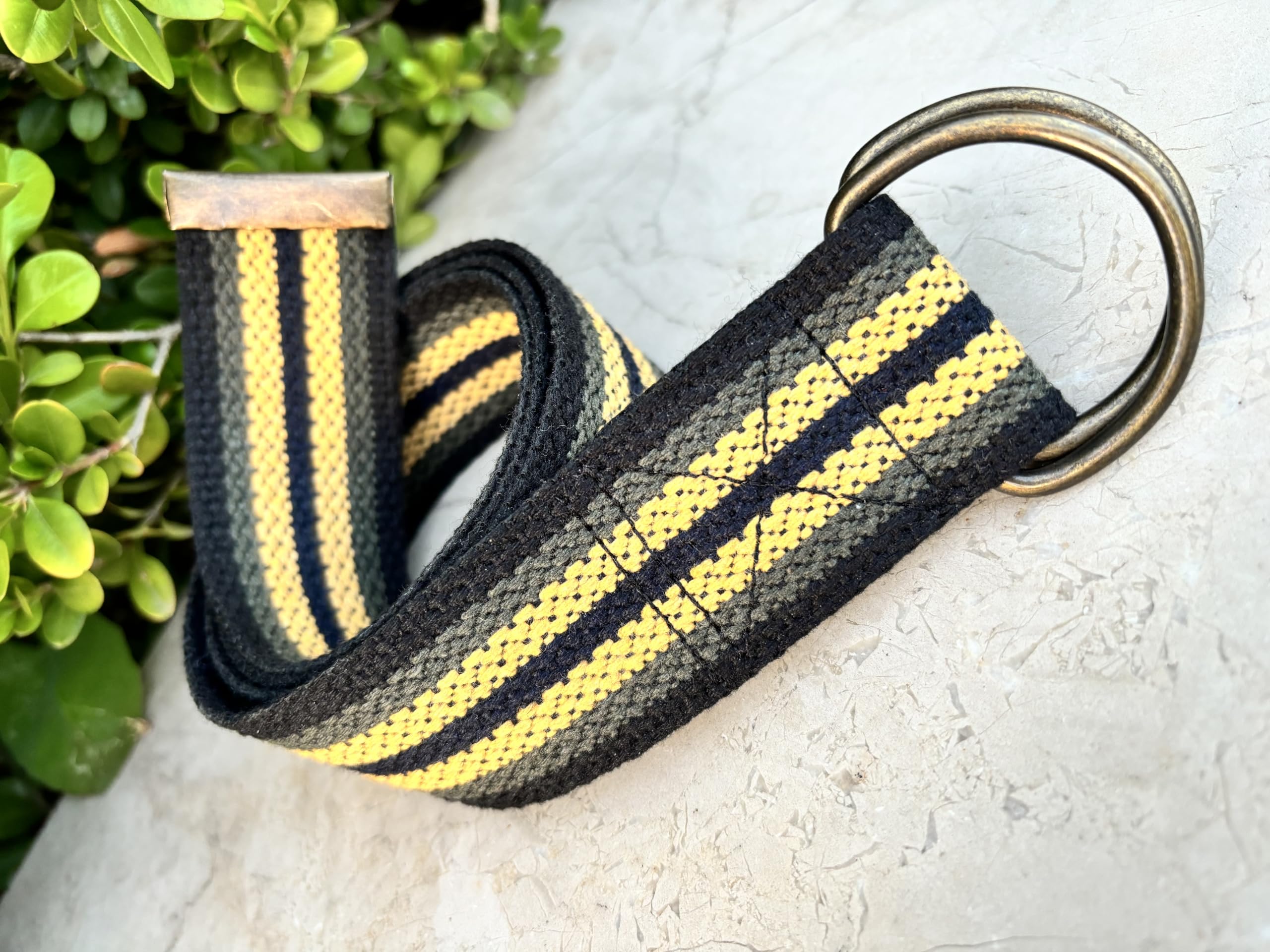 D Ring Canvas Sports Belt - Adjustable Unisex Fabric Belt for Women & Men in Green, Yellow & Black - Perfect Gift for Father, Lover, Her or Him - Ideal for Casual Wear, Outdoor Activities & All Seasons (Medium 40