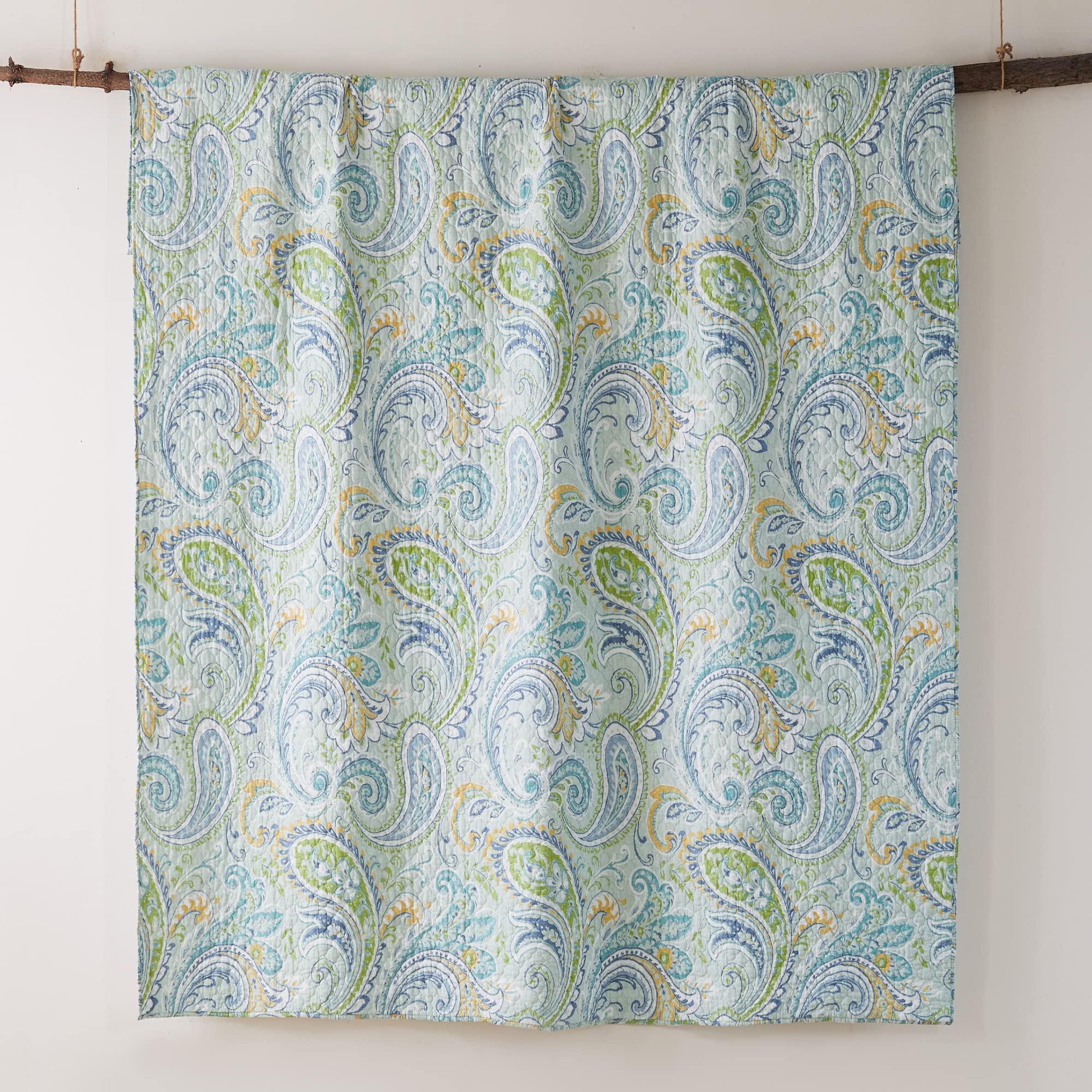 Levtex Home Cortona Paisley King Quilt Set - 100% Cotton Reversible Bedding in Green | Perfect for Master Bedroom, Guest Room & Cozy Home Decor