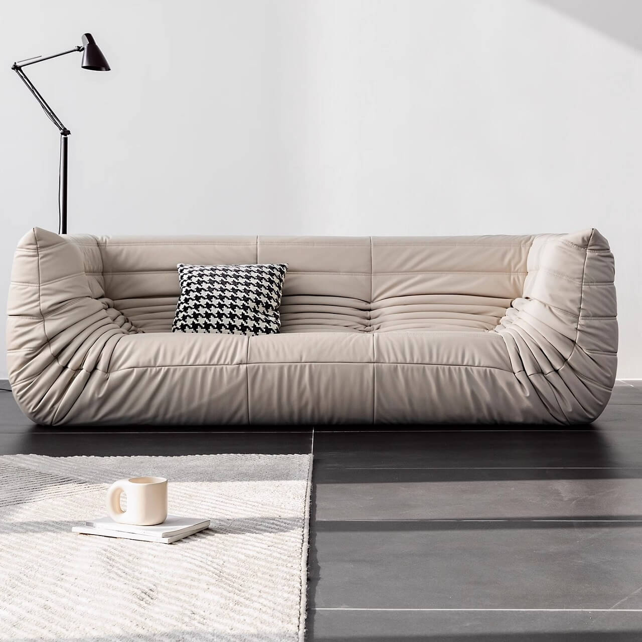 Premium Black Microfiber Leather Sofa - Ultra Comfortable Caterpillar Design, 70.87